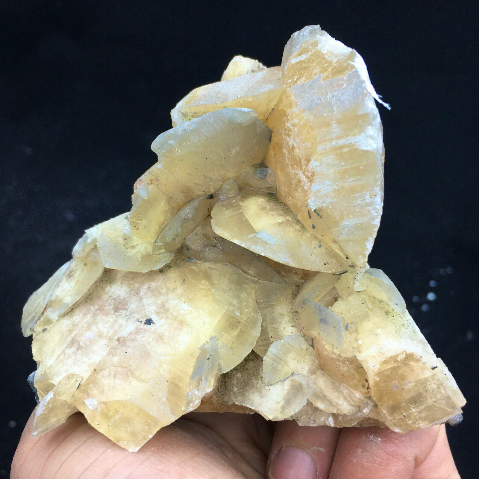 310g Natural RARE Yellow Calcite Symbiosis with Pyrite and Fluorite