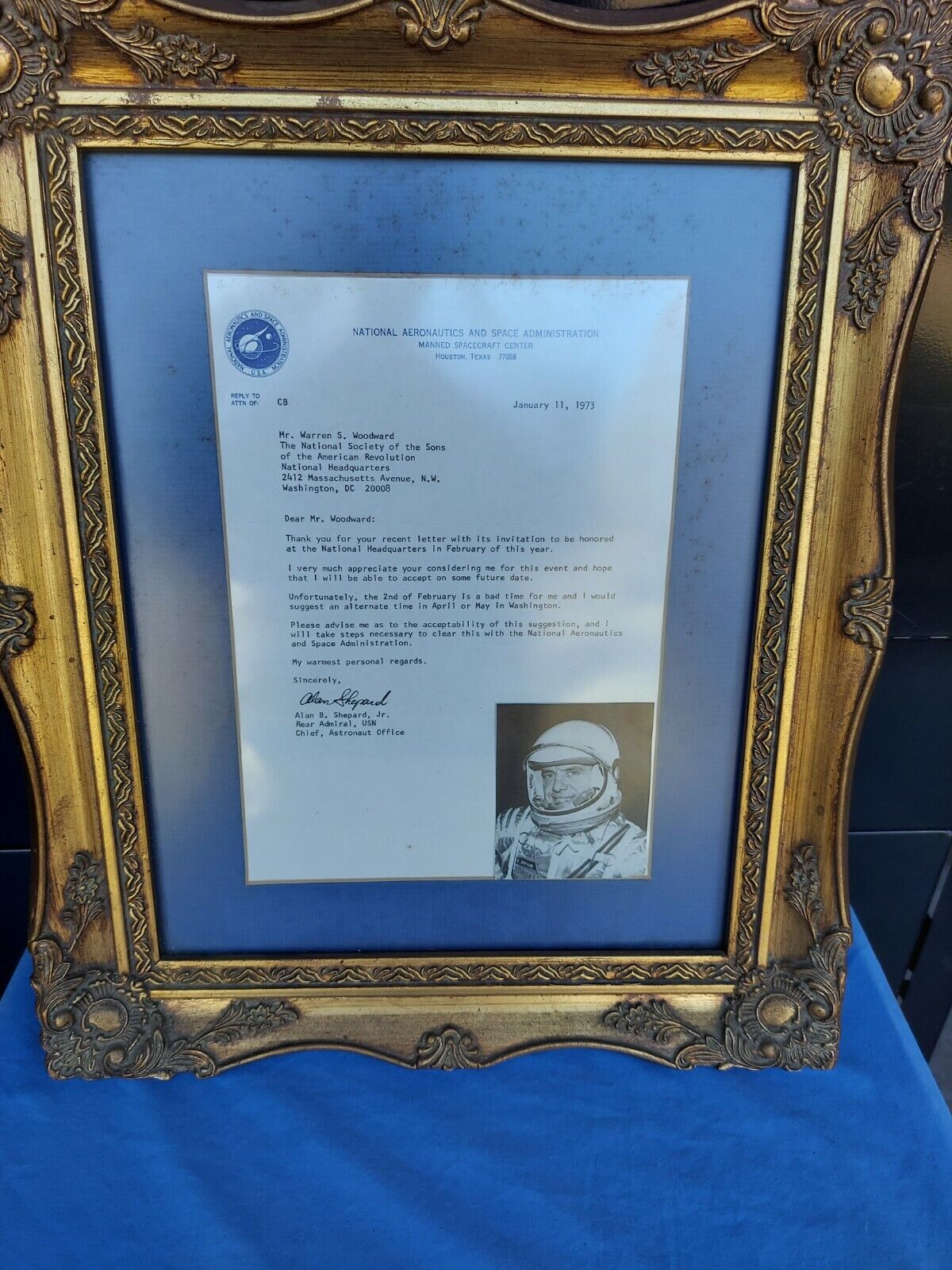 Astronaut Alan Sheperd Signed NASA Letterhead 1973 Framed