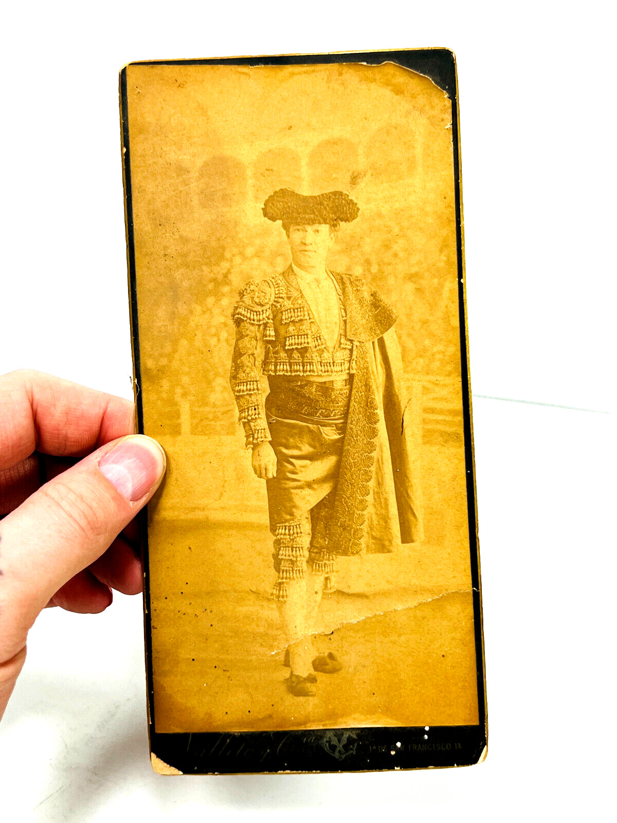 Antique Cabinet Card RARE photo of Spanish Bullfighter Mazzantini w/ Obit