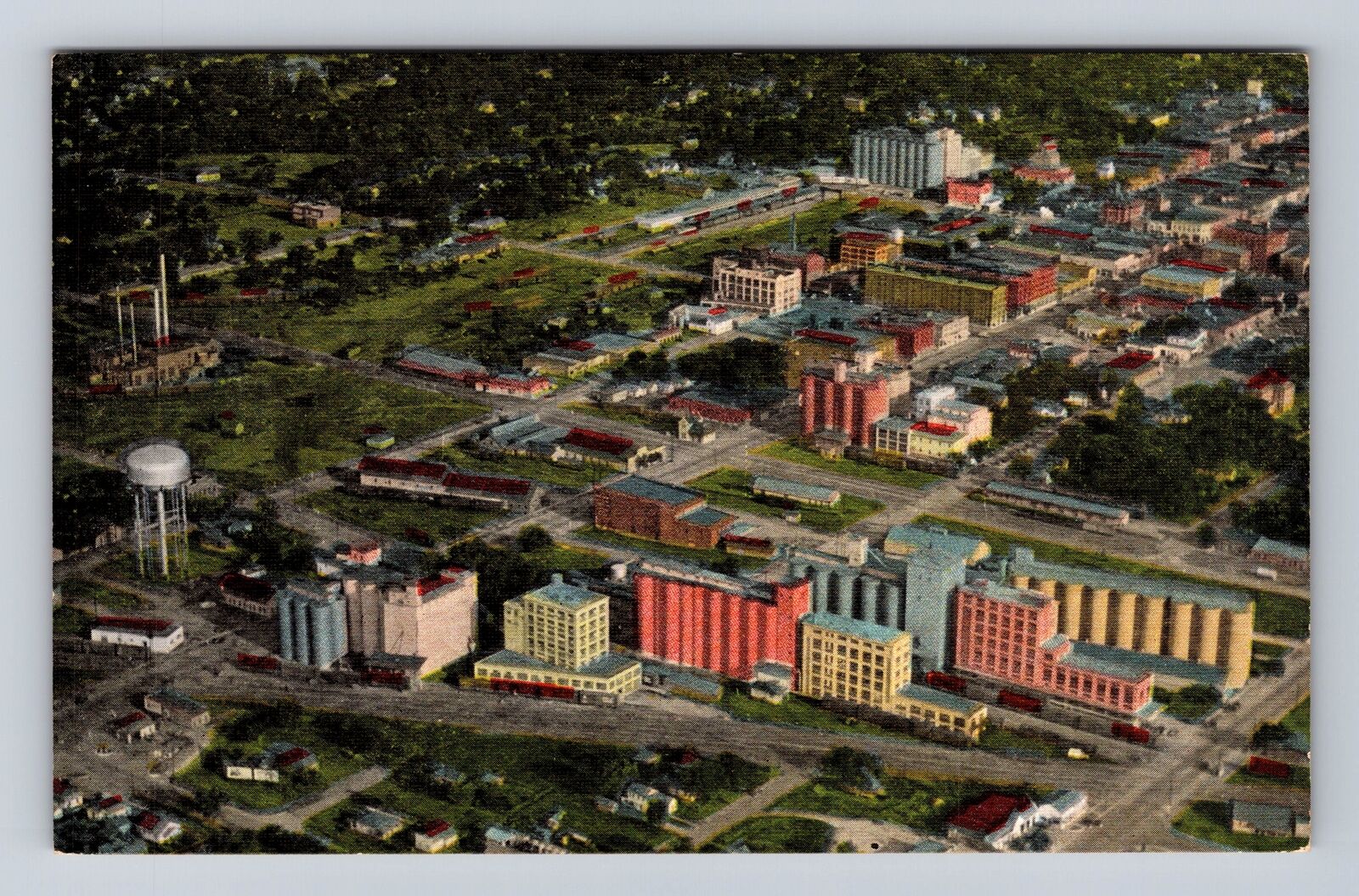Salina KS-Kansas, Aerial of City, Flour Mills, Antique Vintage Souvenir Postcard