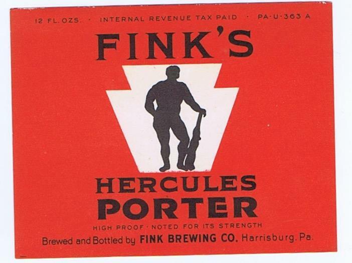 Fink\'s Hercules Porter Fink Brewing Co Harrisburg PA neck label  IRTP label 35
