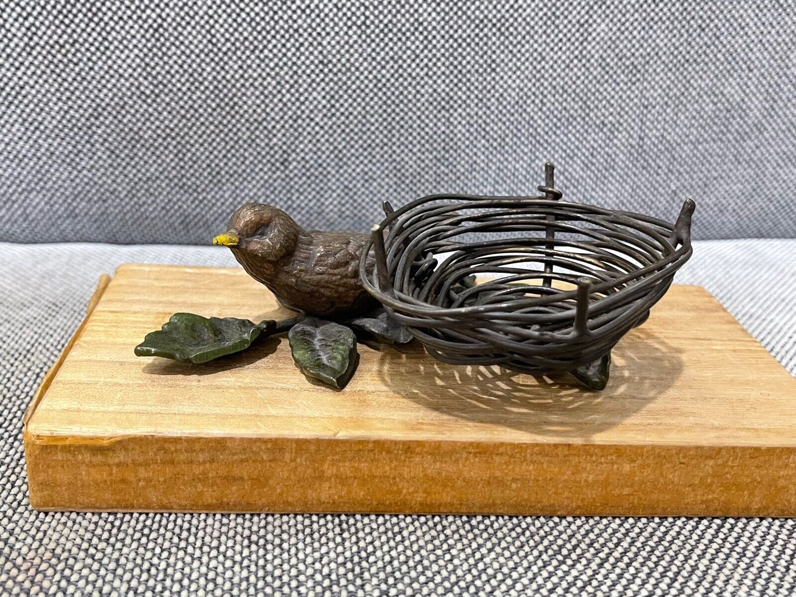 Unknown Age Painted Metal Bird & Nest Figurine / Paperweight