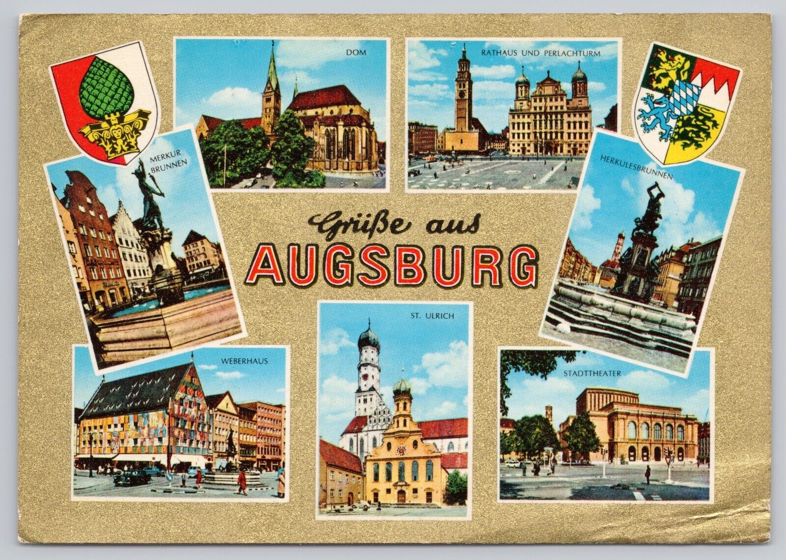 Augsburg Germany, Greetings, Landmarks, Multiview, Vintage Postcard