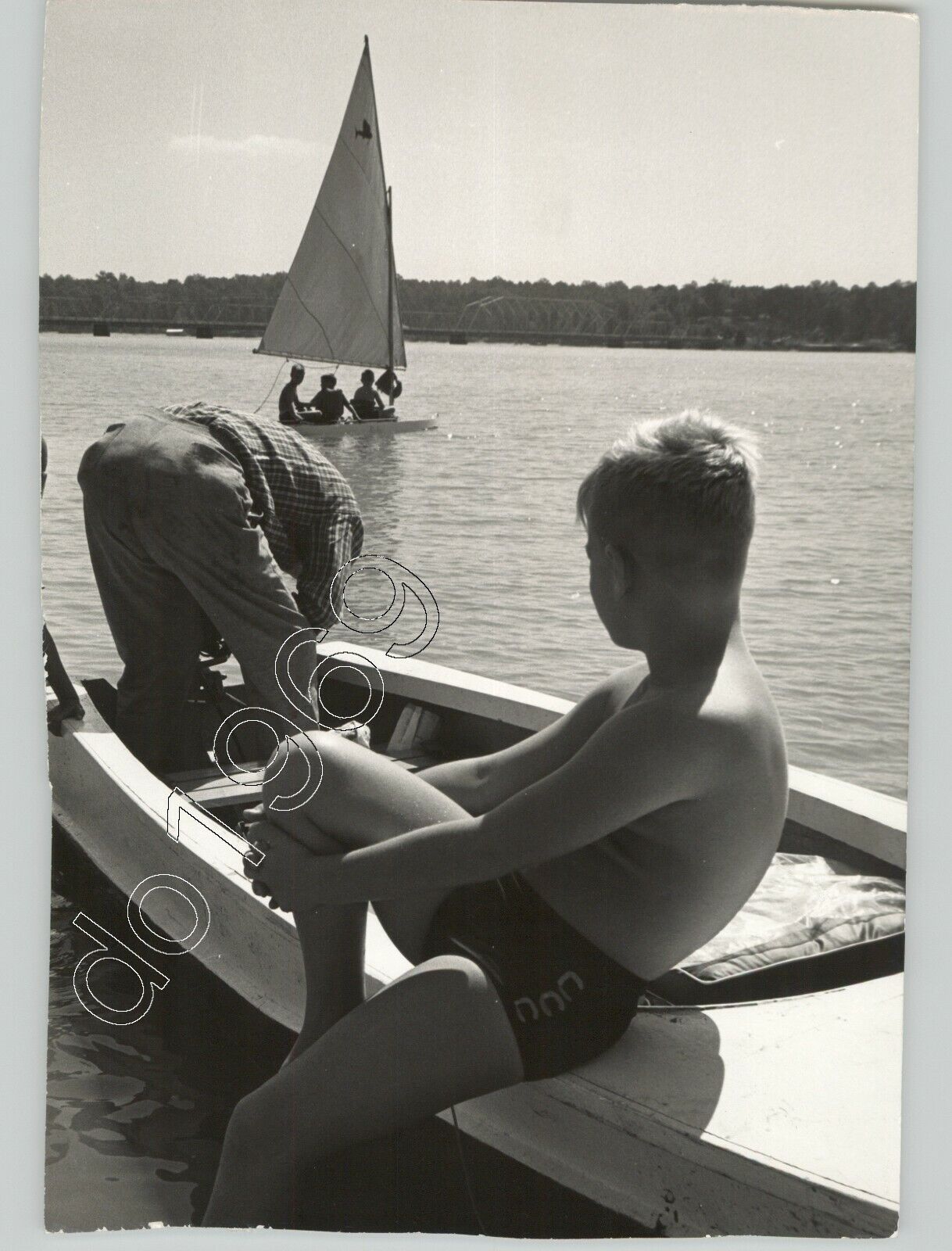 SWEET Image of Father & Son SAILING Together, USA 1950s ARTISTIC VTG PRESS PHOTO