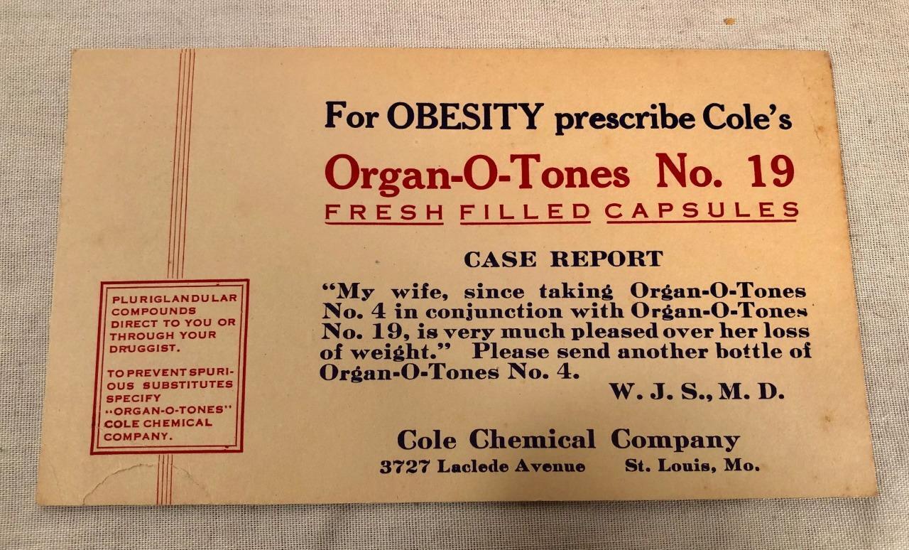 1924 PRESCRIPTION MEDICINE ADVERTISING POSTCARD ORGAN-O-TONES No 19 COLE CHEM