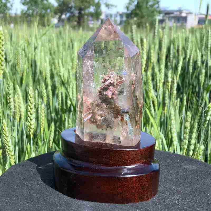 1.36LB Natural Ghost Phantom point Obelisk quartz crystal wand Reiki +base