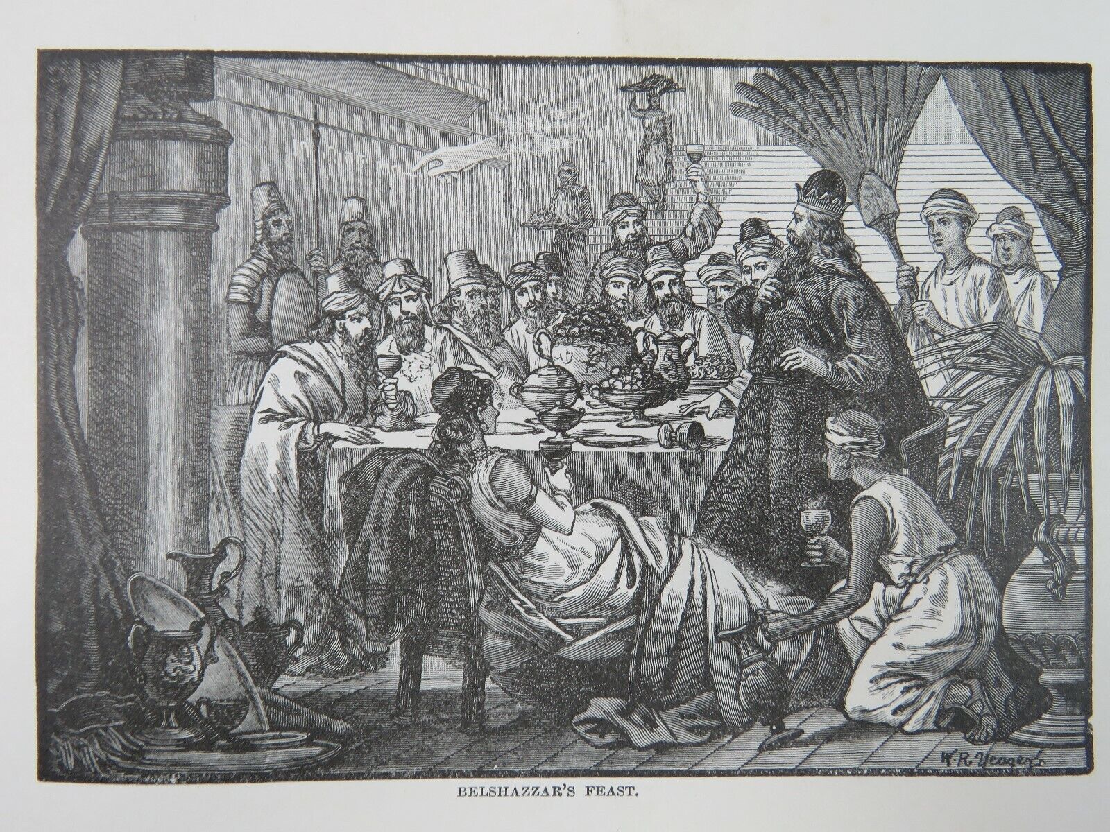 1905 Christian 5.75x8 Engraving Print: Belshazzar's Feast Writing On The Wall