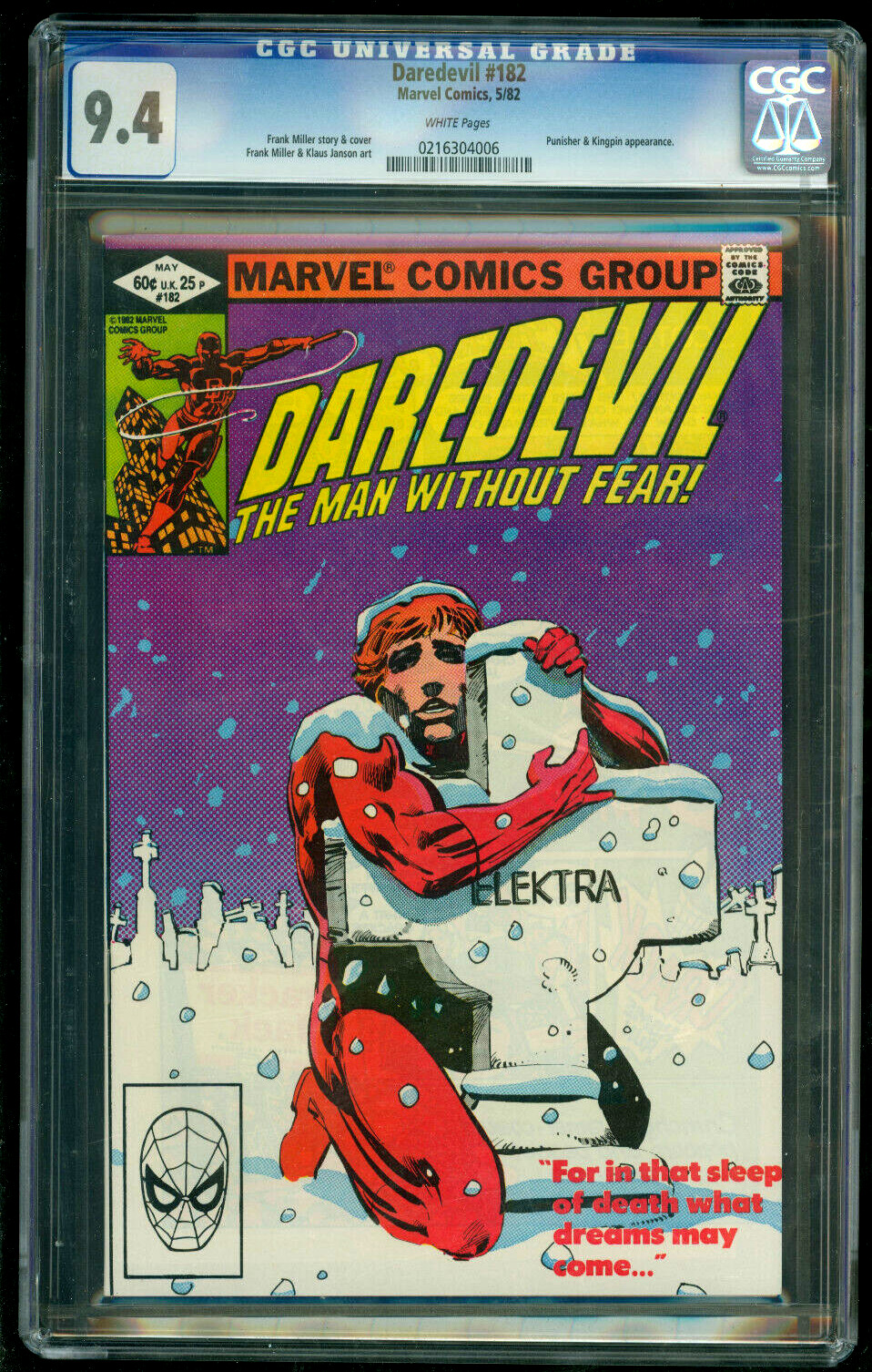 Daredevil #182 CGC 9.4 Iconic Frank Miller Cover Punisher Marvel 1982 Comics 168