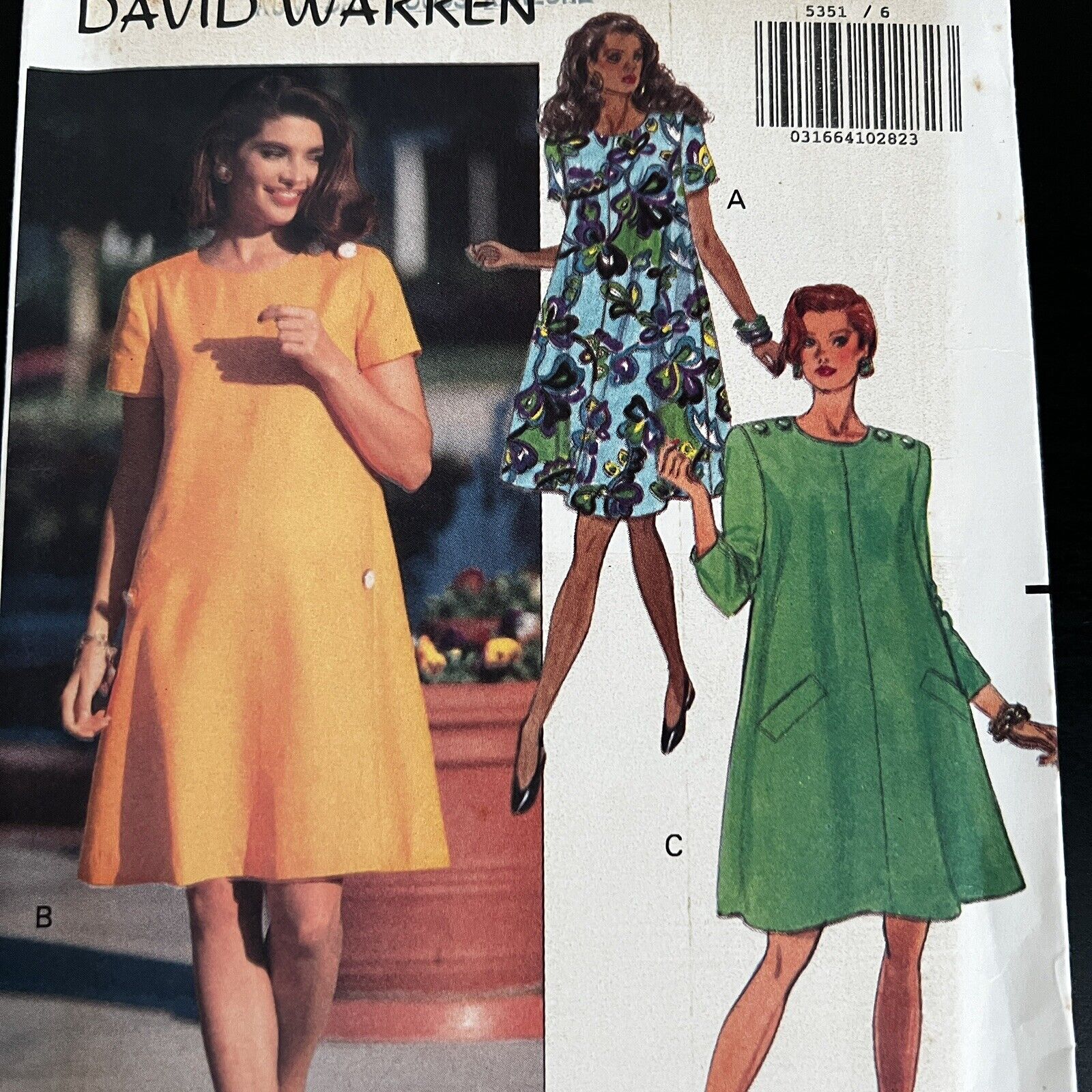 Vintage 1990s Butterick 5351 Very Loose A-Line Dress Sewing Pattern 6-12 UNCUT