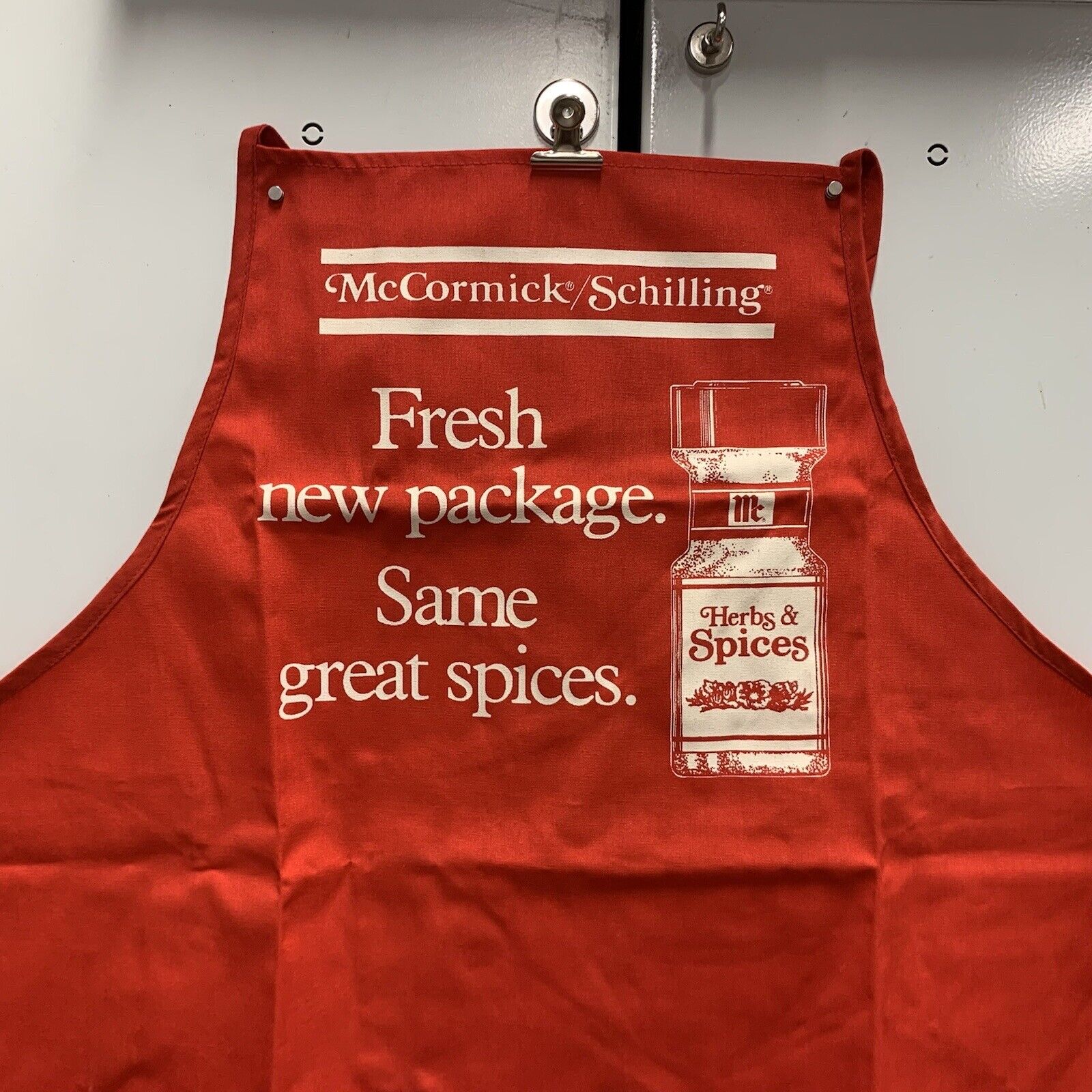 VTG 1990s McCormick Schilling Spices Advertise Ad Cotton Apron Grocery Store Red