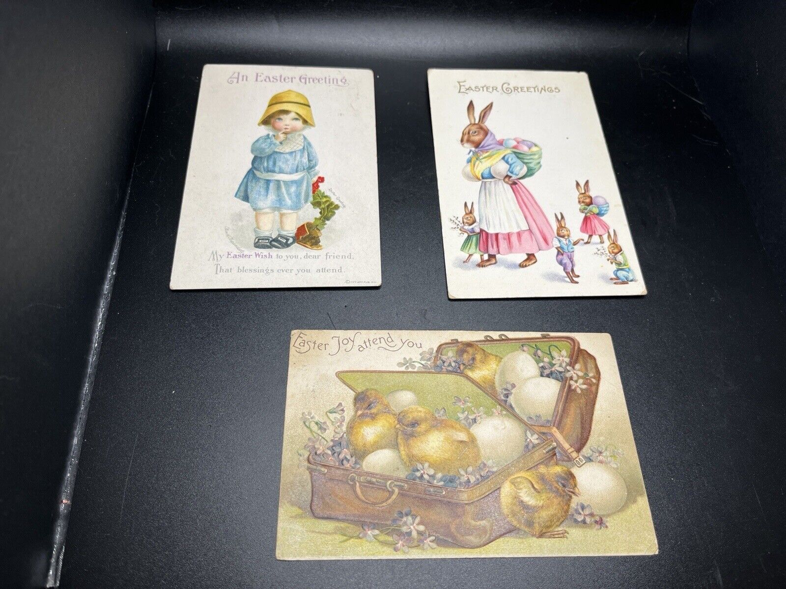 Three Vintage Easter Postcards Early 1900\'s Anthropomorphic Rabbit Bunny