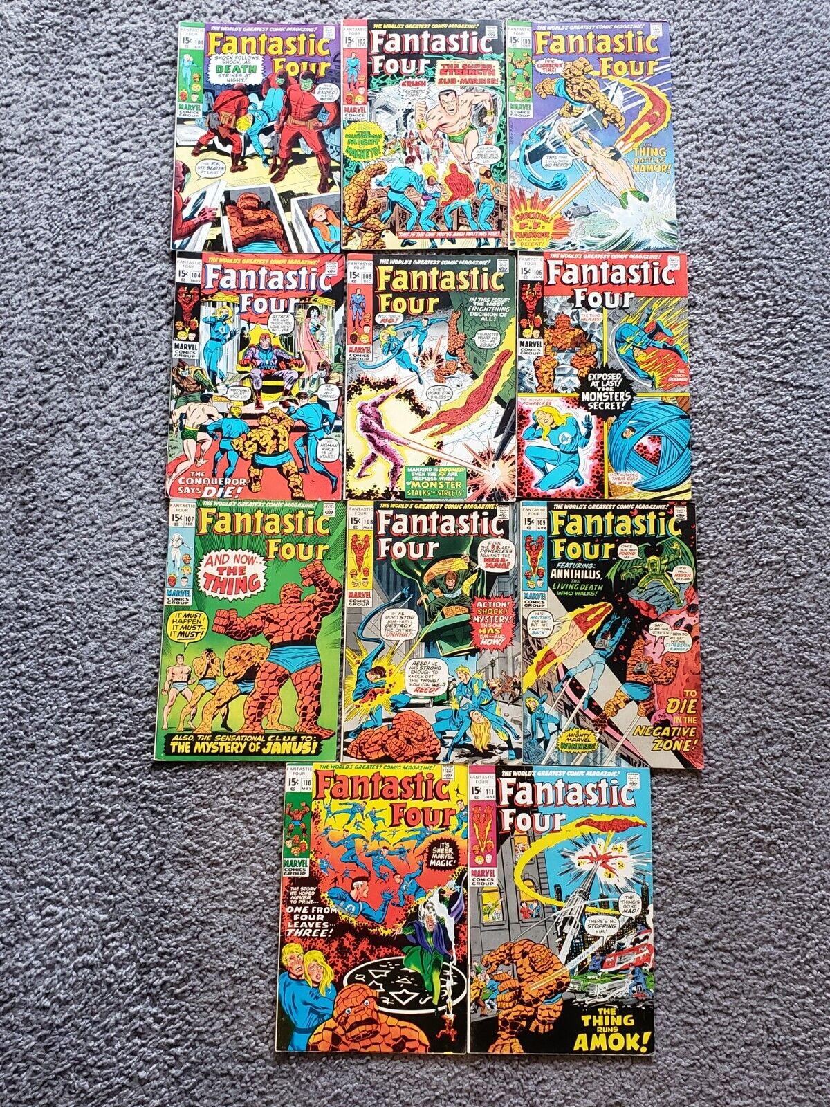 Marvel Fantastic Four Bronze Age Lot of 11 Comics #101-111  Keys 1970s