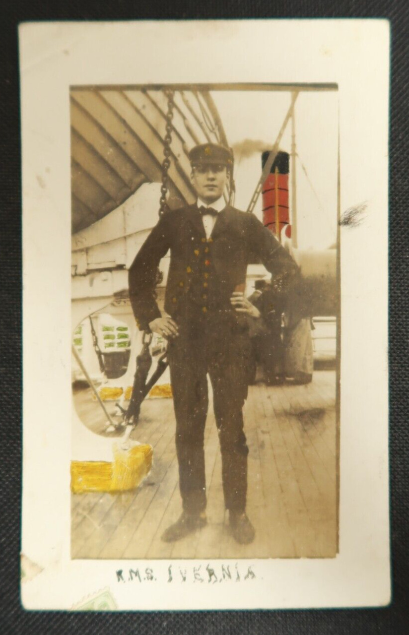 RMS Ivernia Postcard Steamship RPPC Ocean Liner Image of Crew Sailor 1908