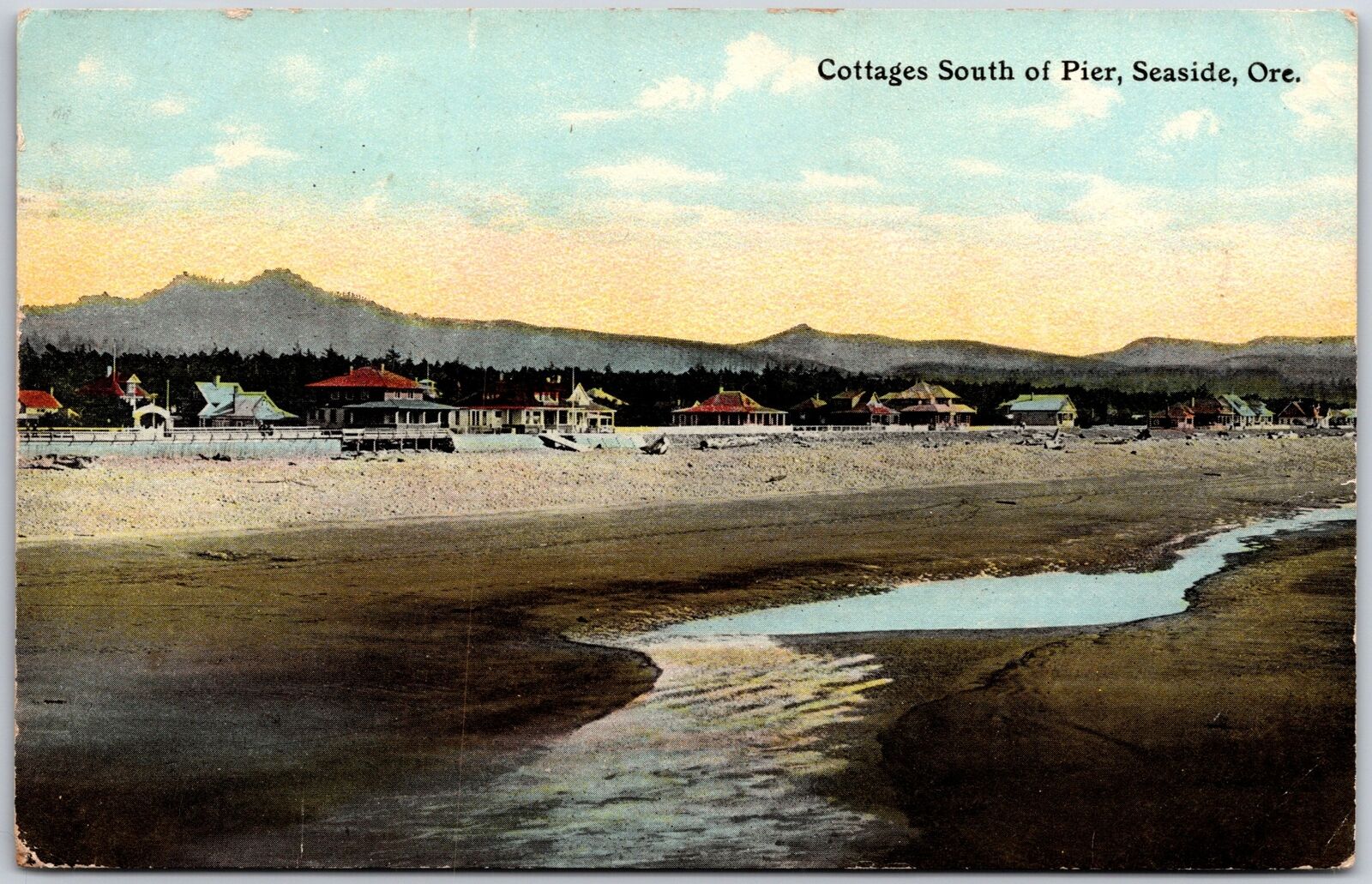 Seaside OR-Oregon, 1911 Cottages South Of Pier, Beach View, Homes, Old Postcard