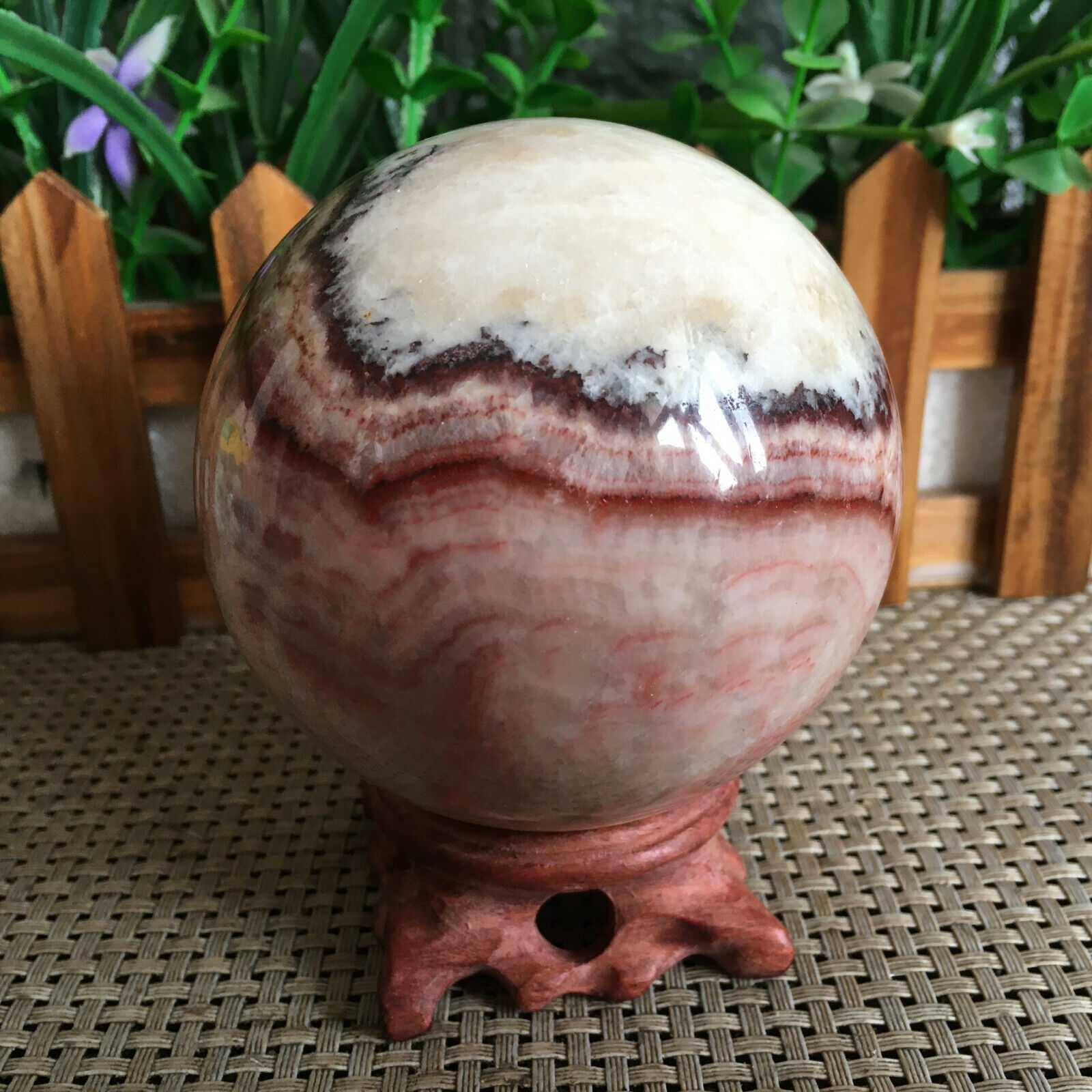 794g Natural Red Striped Stone Quartz Ball Mineral Polished Healing ms2759
