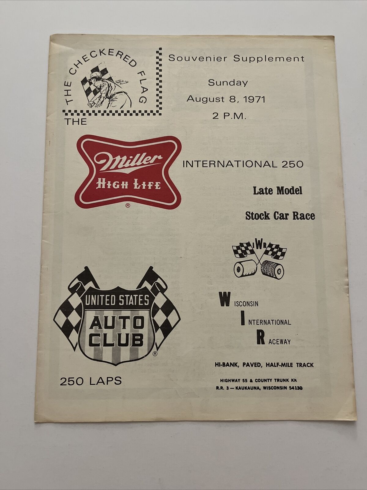 1971 Race Program: Miller International 250 Late Model Stock Car Race