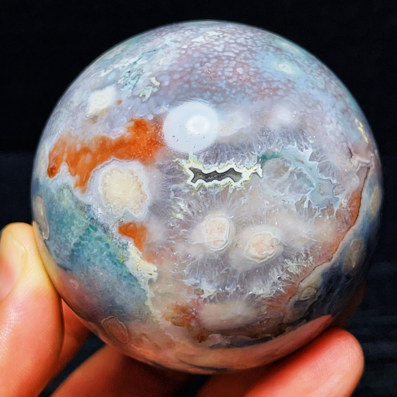 Rare 430G Natural Polished  cherry blossom agate Crystal Ball Healing L2156