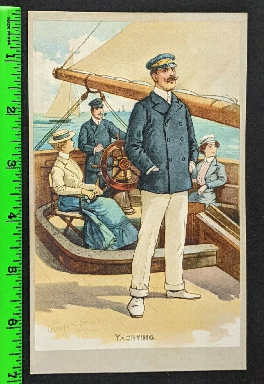 Vintage 1900\'s Crawford Shoes Men Women Yachting Sailors Boat Pipe Trade Card