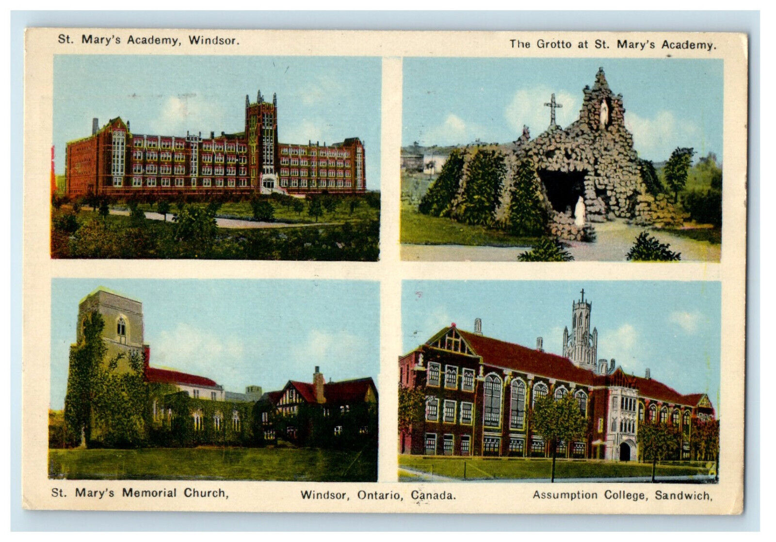 1941 Multiview of St. Mary\'s Windsor Ontario Canada CA Cancel Postcard