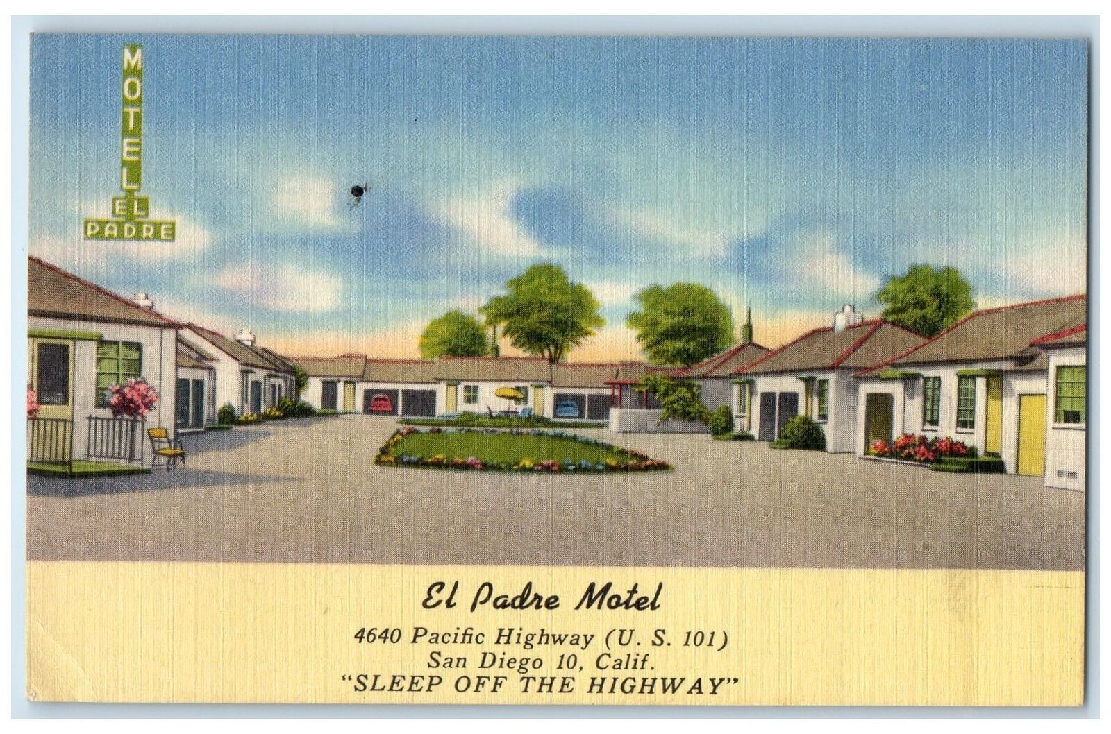 c1940's El Padre Motel & Restaurant Cottages San Diego California CA Postcard