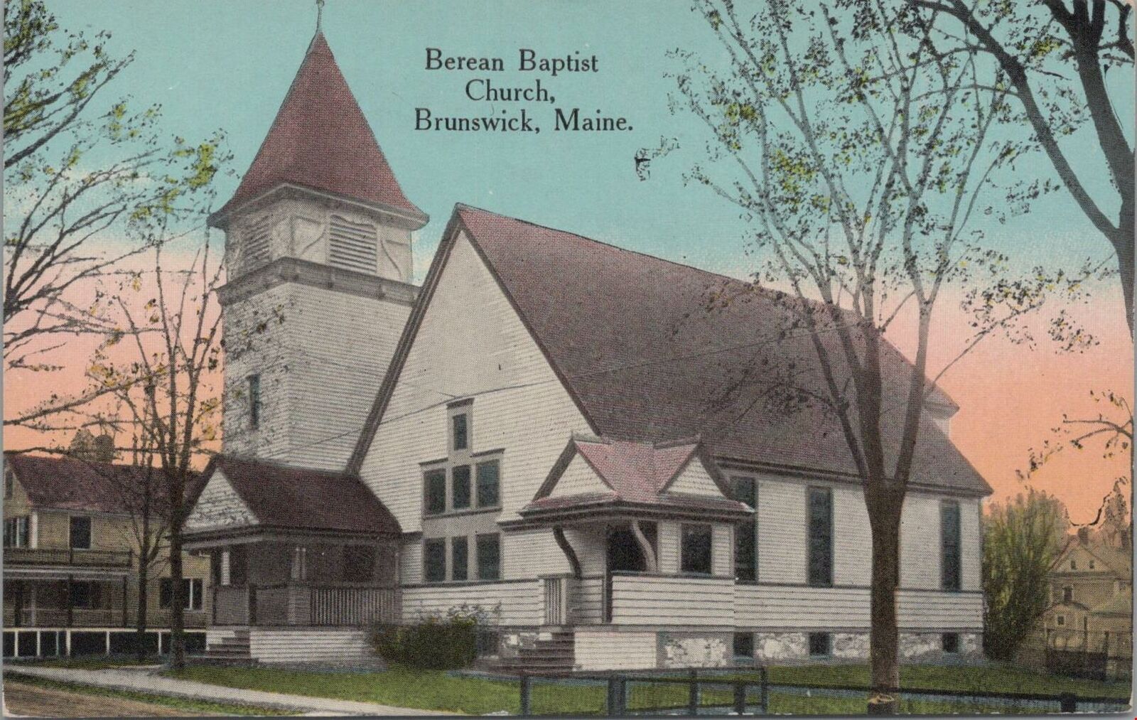 Postcard Berean Baptist Church Brunswick ME Maine 1945