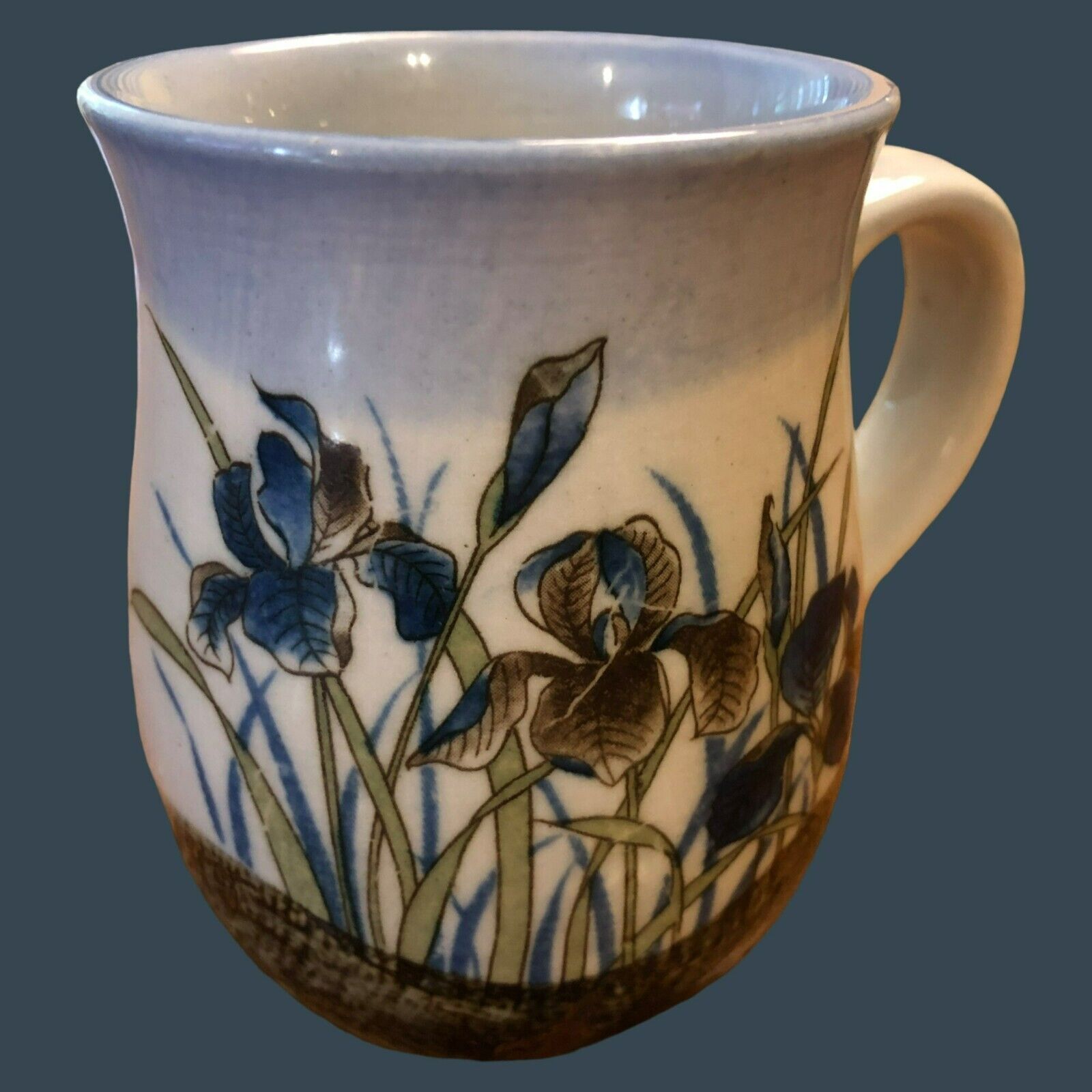 Otigari Mug Japan Iris Flowers Hand painted Stoneware Vintage