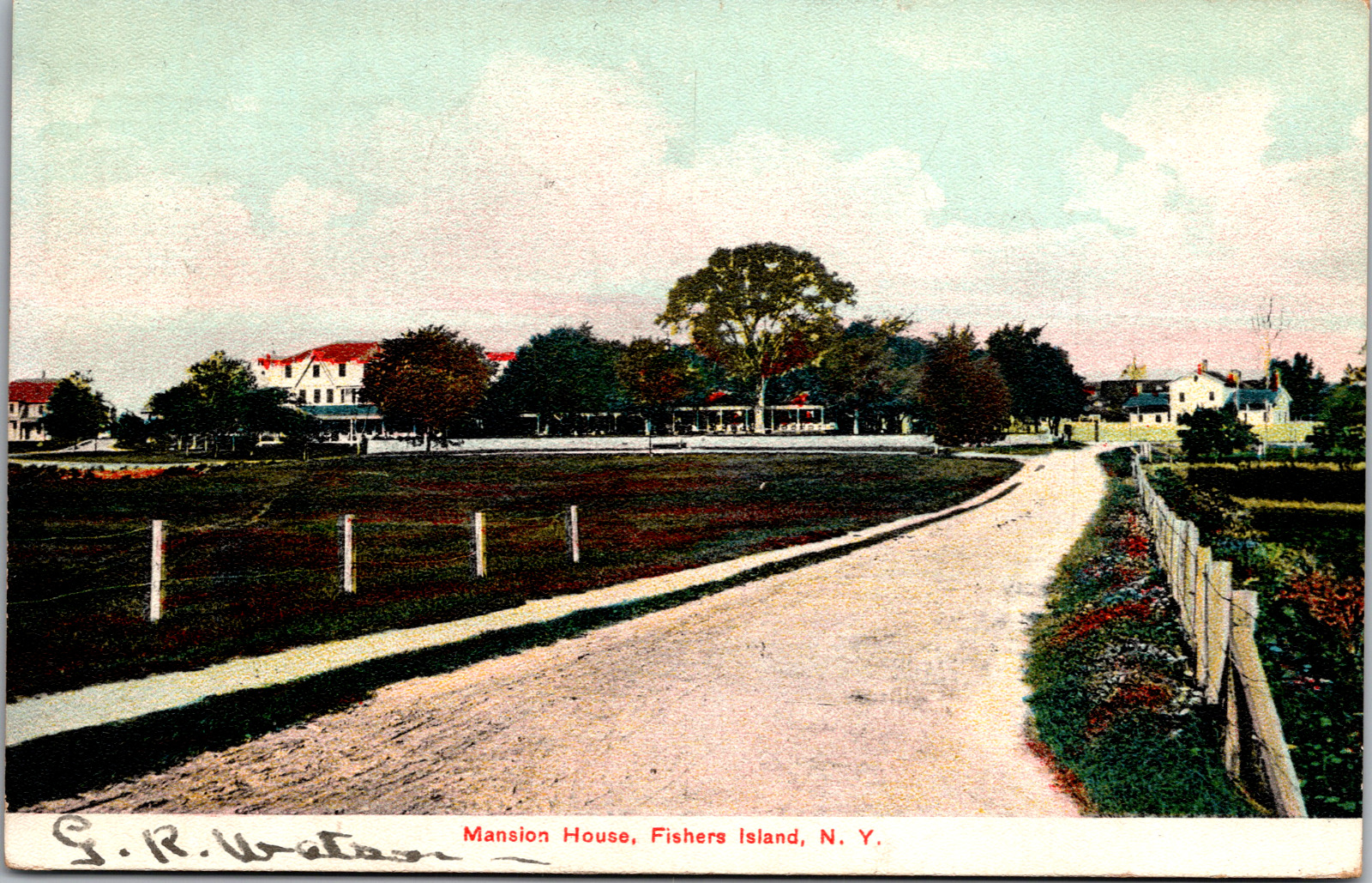 Vintage 1907 Old Gravel Road, Mansion House, Fishers Island New York NY Postcard