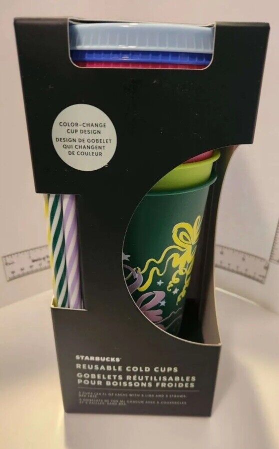 Starbucks Holiday Color Changing Multi-Color Reusable Cold Cups* 24oz Set of 5