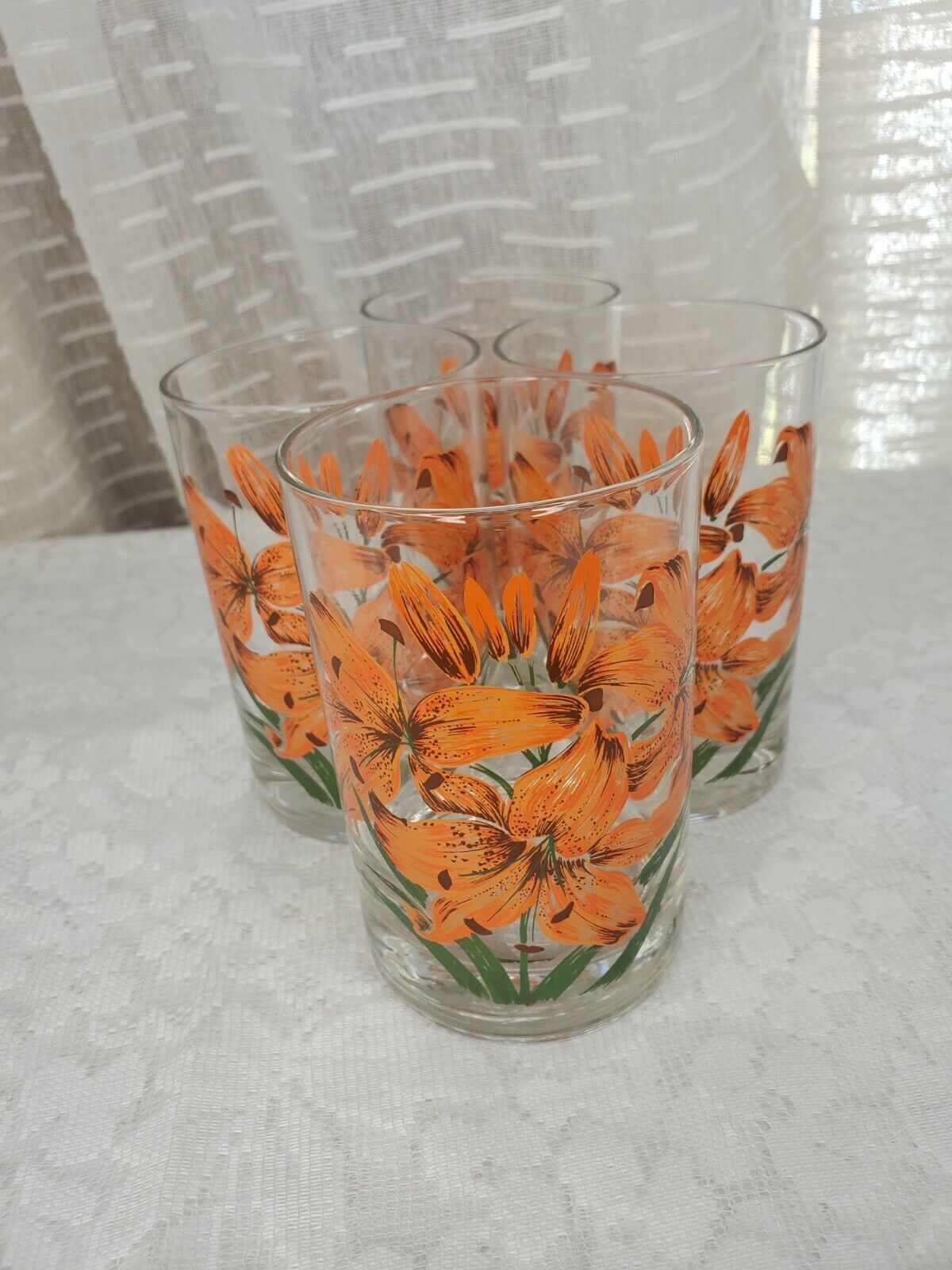 Vintage Cera Daylily Orange Lily set of 4 flower glasses 4 3/4\