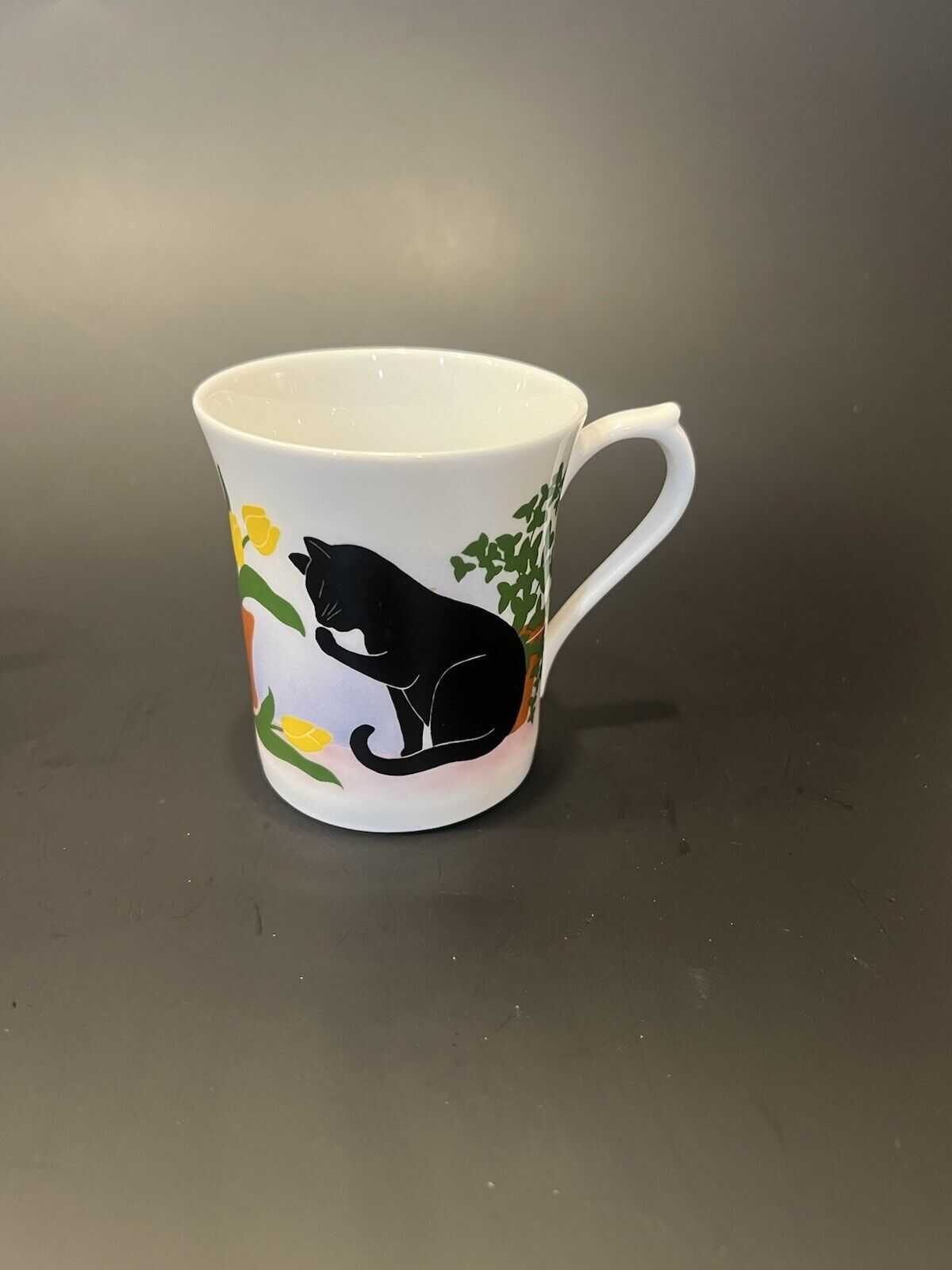 Queen's Fine Bone China Black CATS Flowers Coffee Cup/Mug England EUC