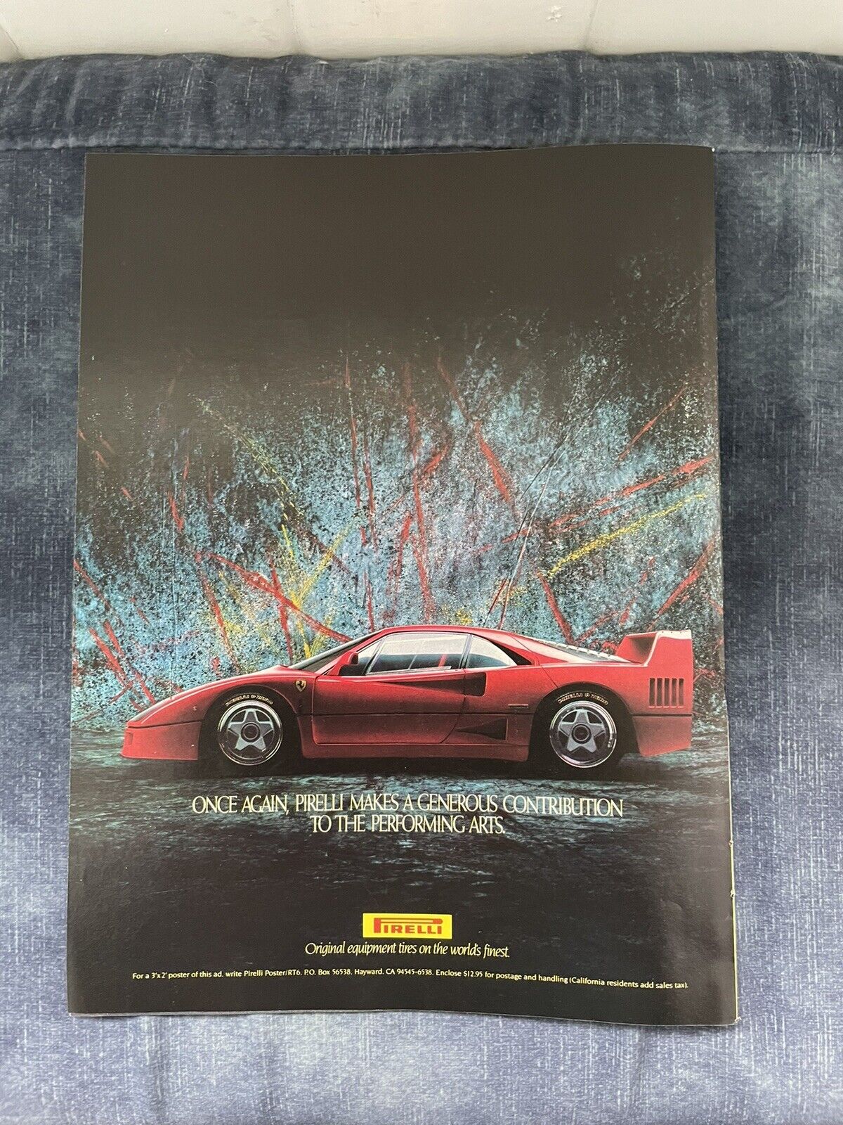 Original Ferrari F40 1988 Pirelli vintage Print Ad advertising Automobilia