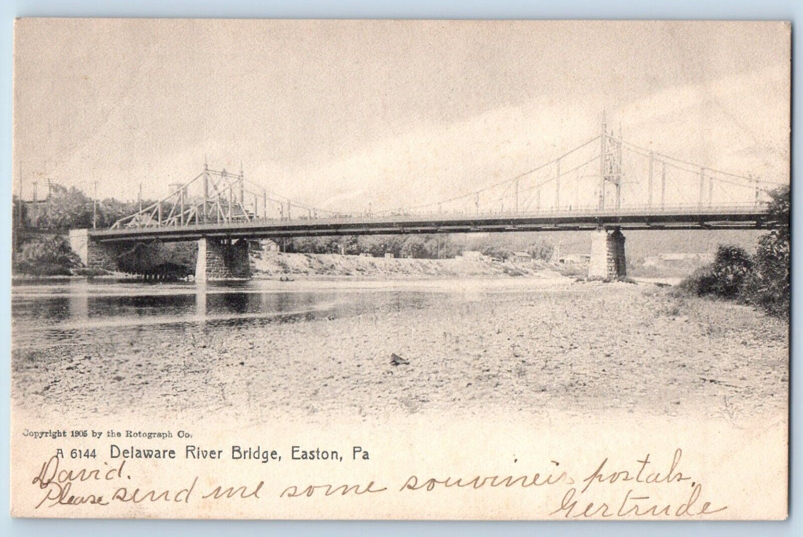 Easton Pennsylvania Postcard Delaware River Bridge Exterior 1907 Vintage Antique