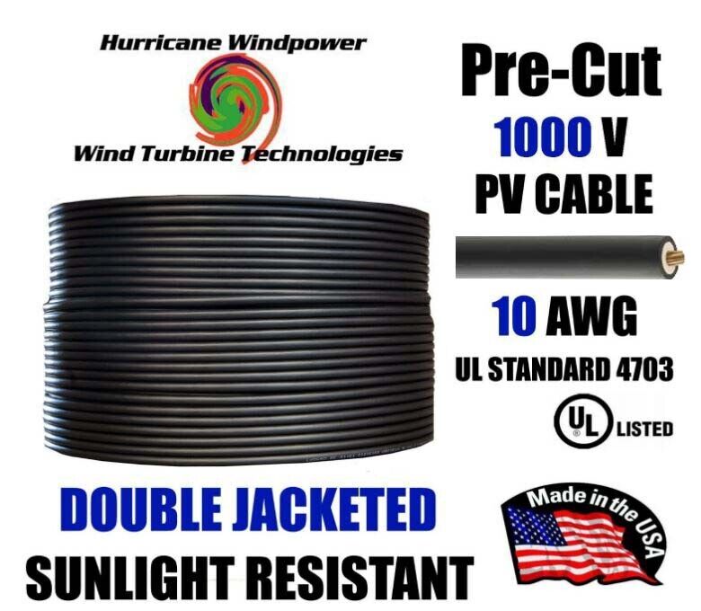 10 AWG Gauge PV Wire 1000V Double Jacket Pre-Cut 5-300 foot Solar Installation 