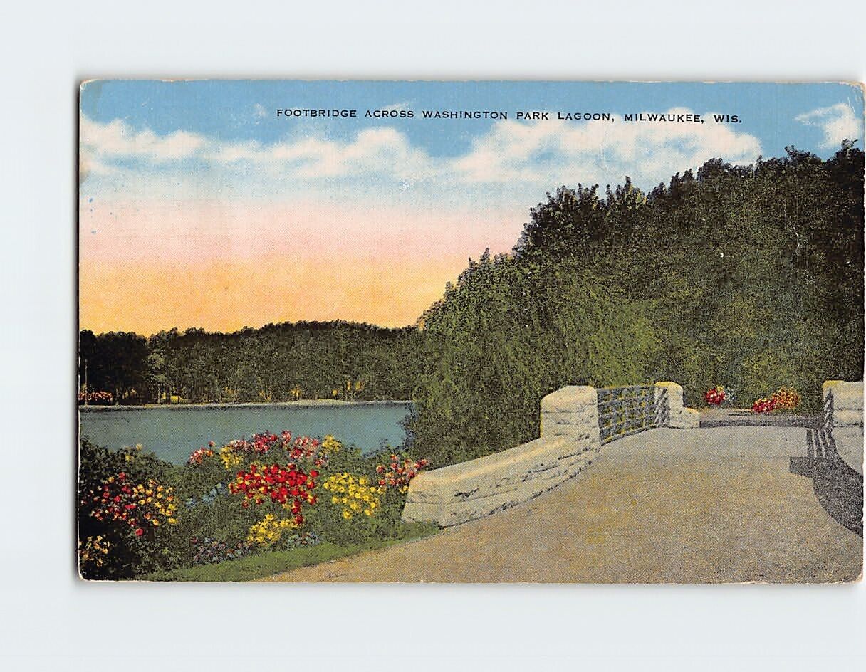 Postcard Footbridge Across Washington Park Lagoon Milwaukee Wisconsin USA