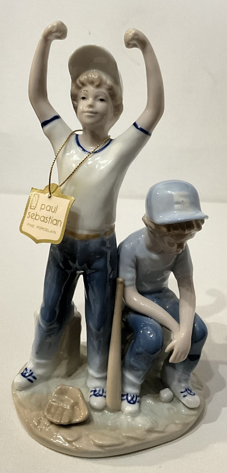 1989 Paul Sebastian Figurine Home Run Baseball Happy Winner And Loser Statue 9”