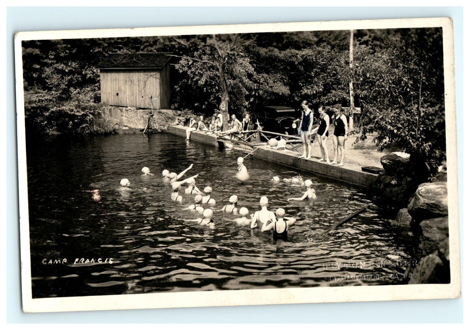 1933 South Kent CT Camp Francis Girls Swimming Practice Car Rare View