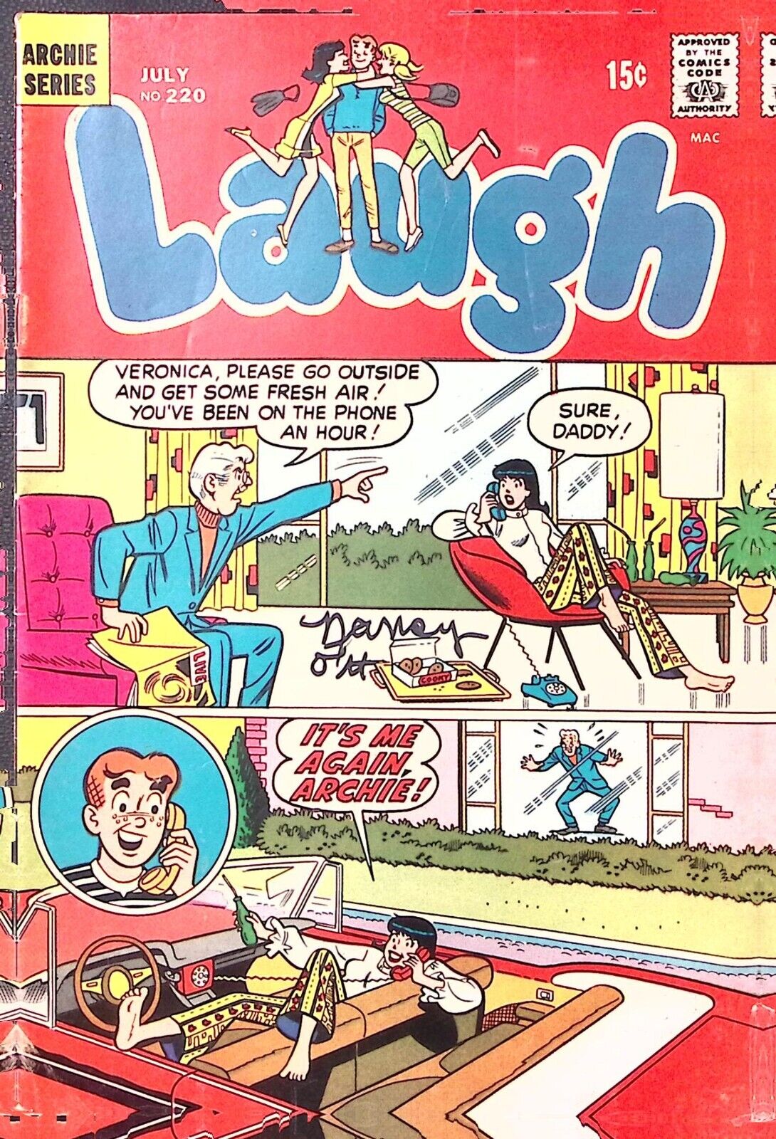 1969 ARCHIE SERIES LAUGH #220 JULY CRASH MOOSE BREAK UP BETTY AND VERONIC Z2363