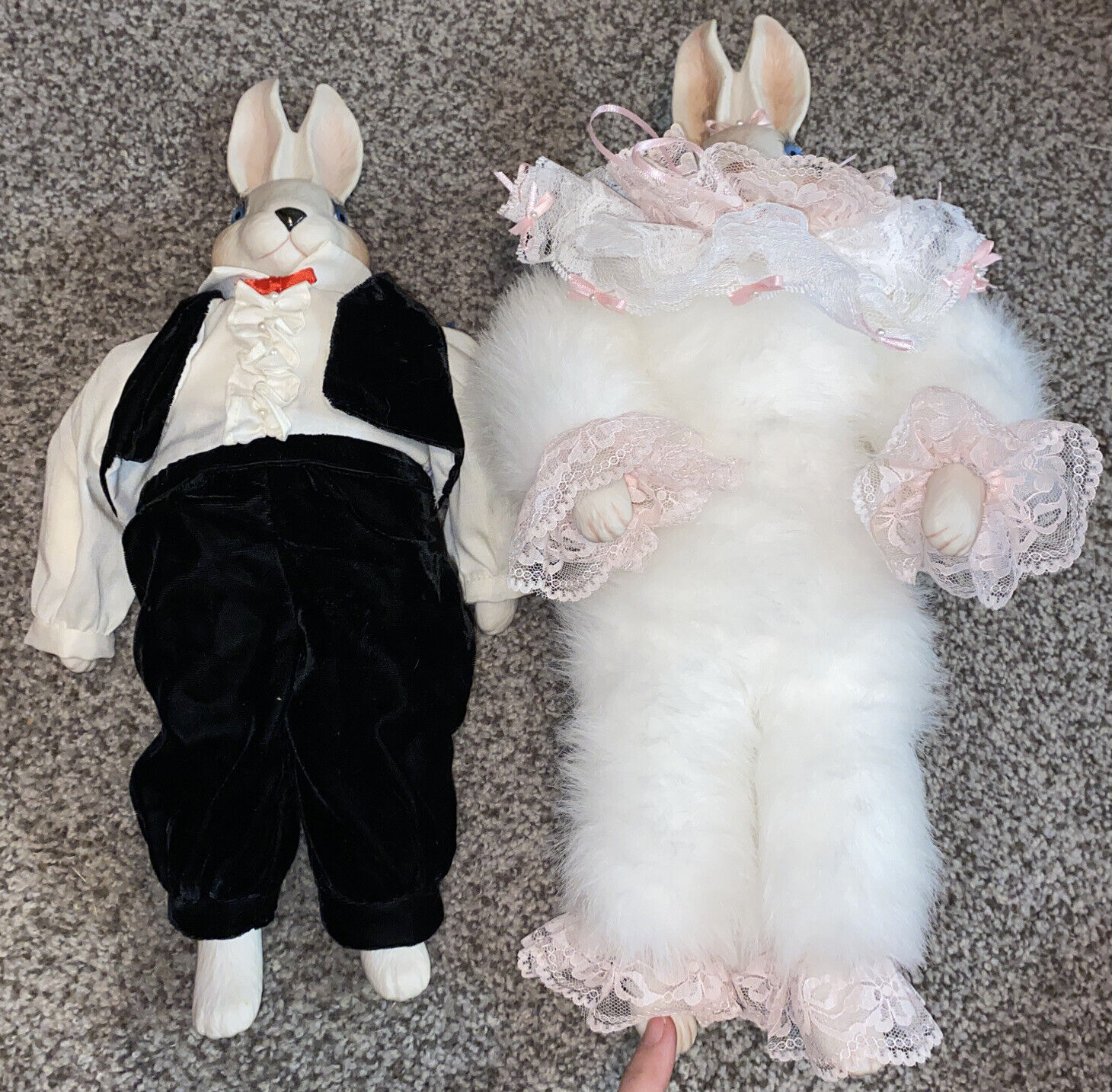 Easter Decor Porcelain & Plush Easter Bunnies Male Suit Female Lace Pair Or Solo