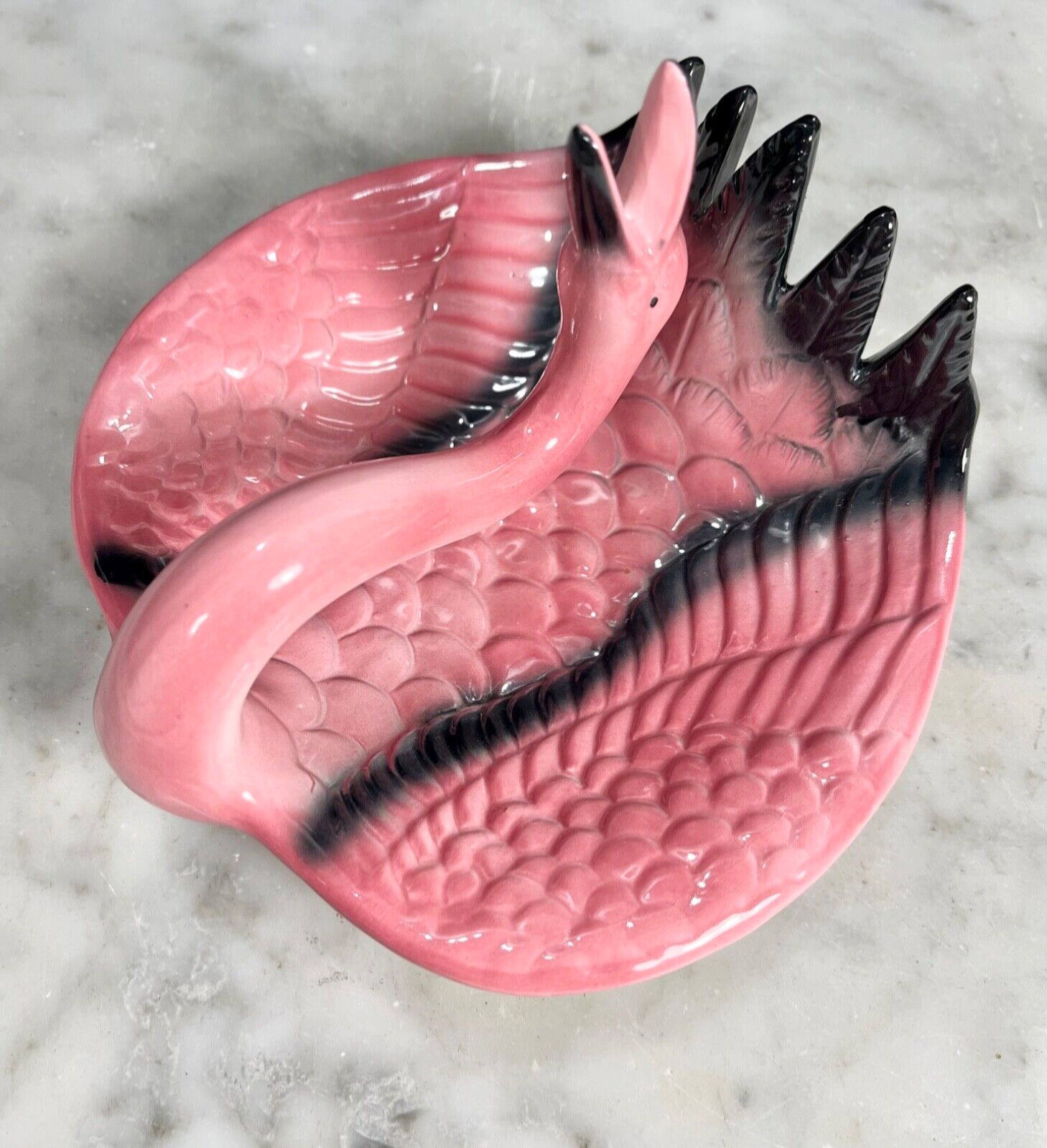 Vintage Sarsaparilla Deco Designs Ceramic Pink Flamingo Bird Trinket Dish 1983