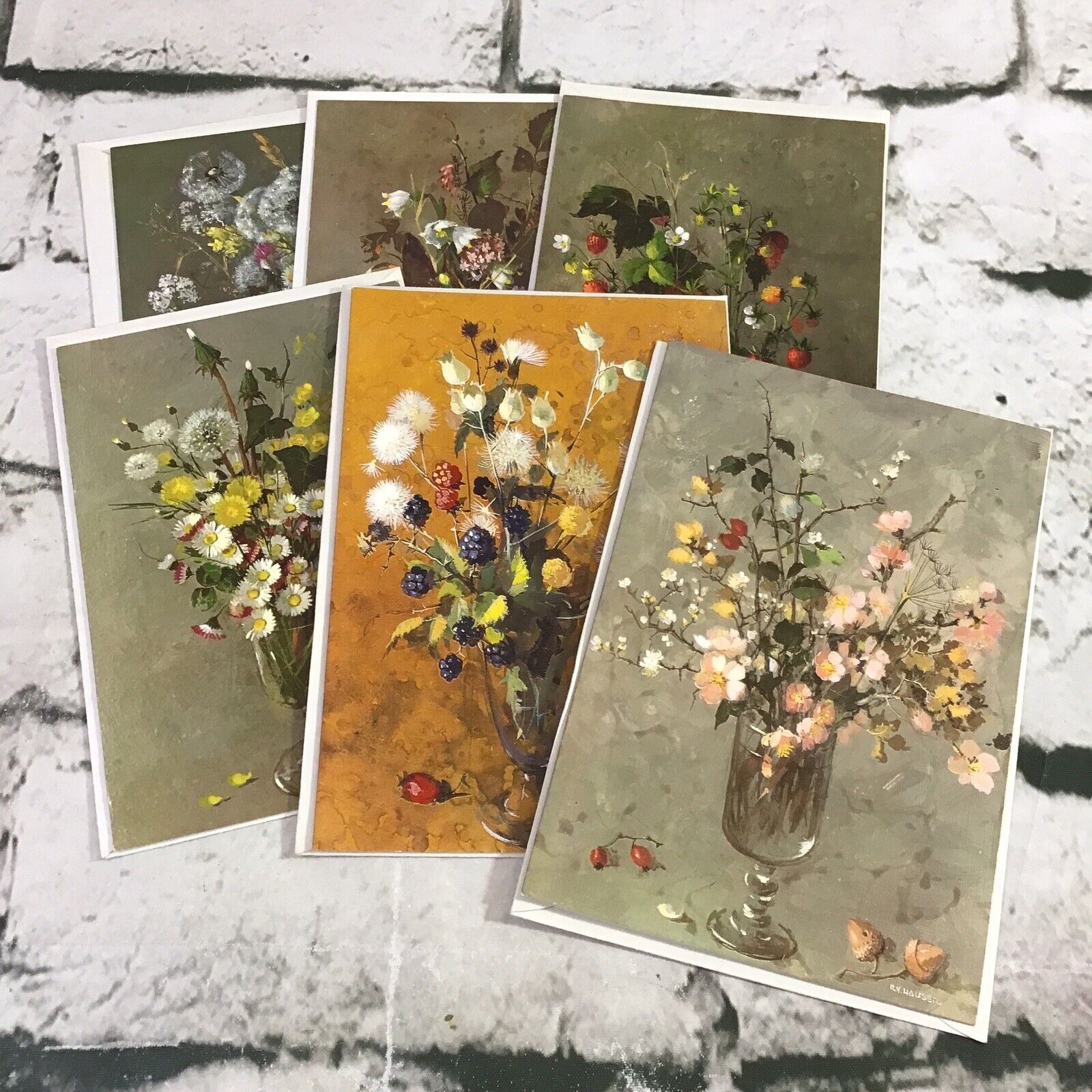 Vintage R.Y. Hauser Art Print Greeting Cards Lot Of 6 Blank Inside Wild Flowers 
