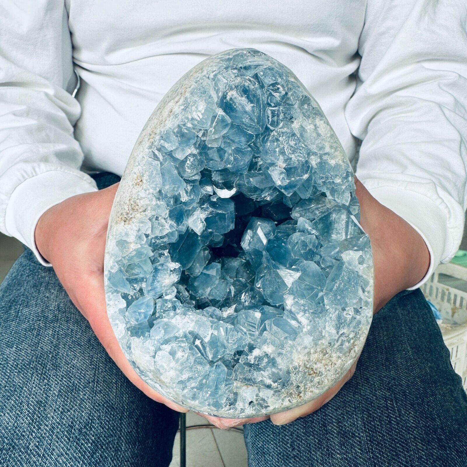 11LB Natural Beautiful Blue Celestite Crystal Geode Cave Mineral Specim5000g