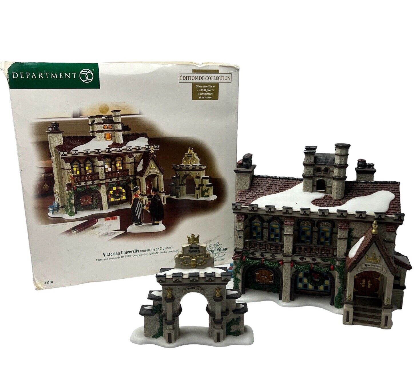 Dept 56 Dickens Village Victorian University Set of Two Retired Collector's Ed.