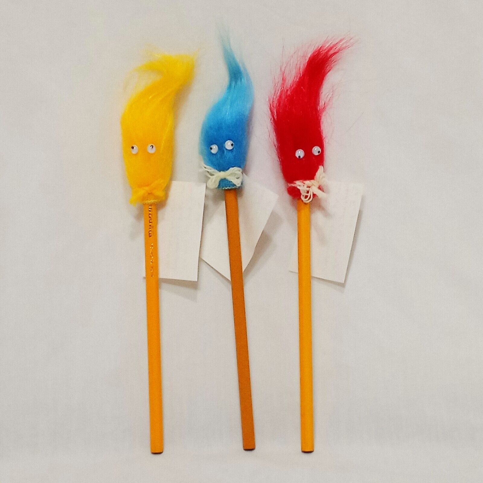 Lot 3 Frustration Pencils Yellow Red Blue 1980's Fur Monster Furry Vintage New
