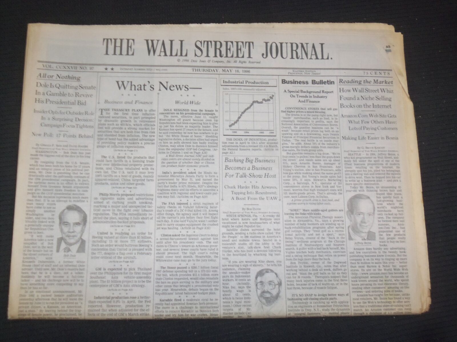 1996 MAY 16 THE WALL STREET JOURNAL - JEFFREY BEZOS, WALL STREET WHIZ- WJ 274