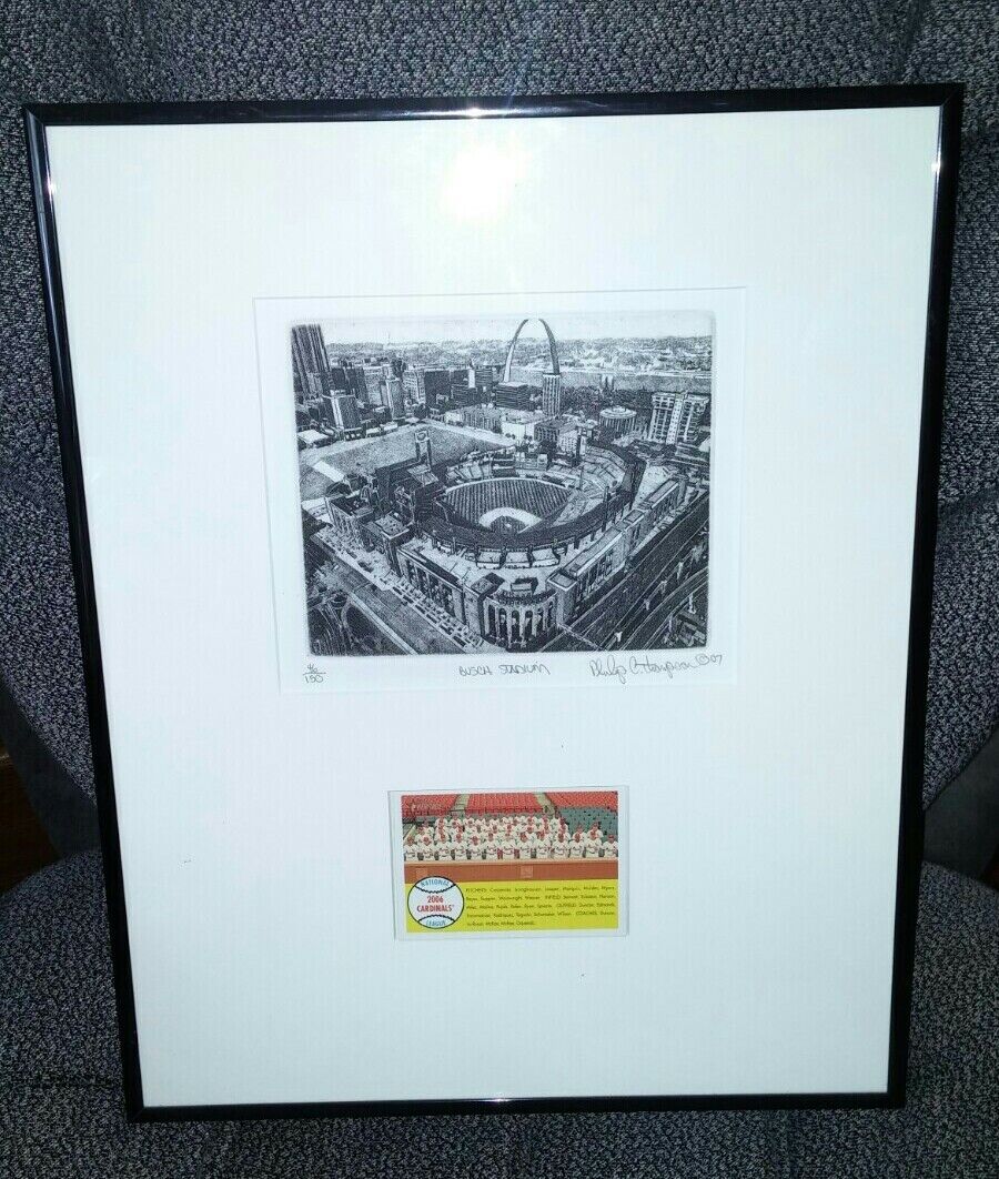 Phillip C. Thompson Busch Stadium Etching Signed/Framed/Matted # 46/150 Limited