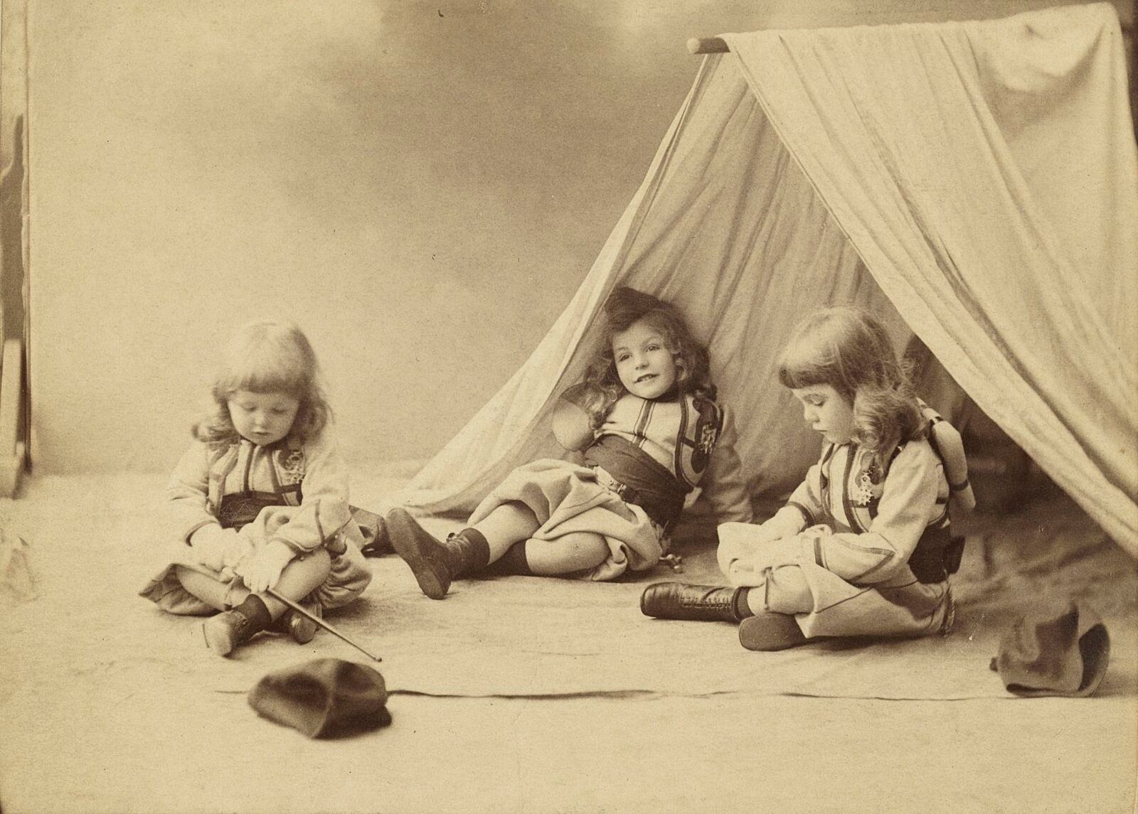 BEAUTIFUL c. 1870's Three Girls Playing Photo by Sebah (Lewis Carroll-like)