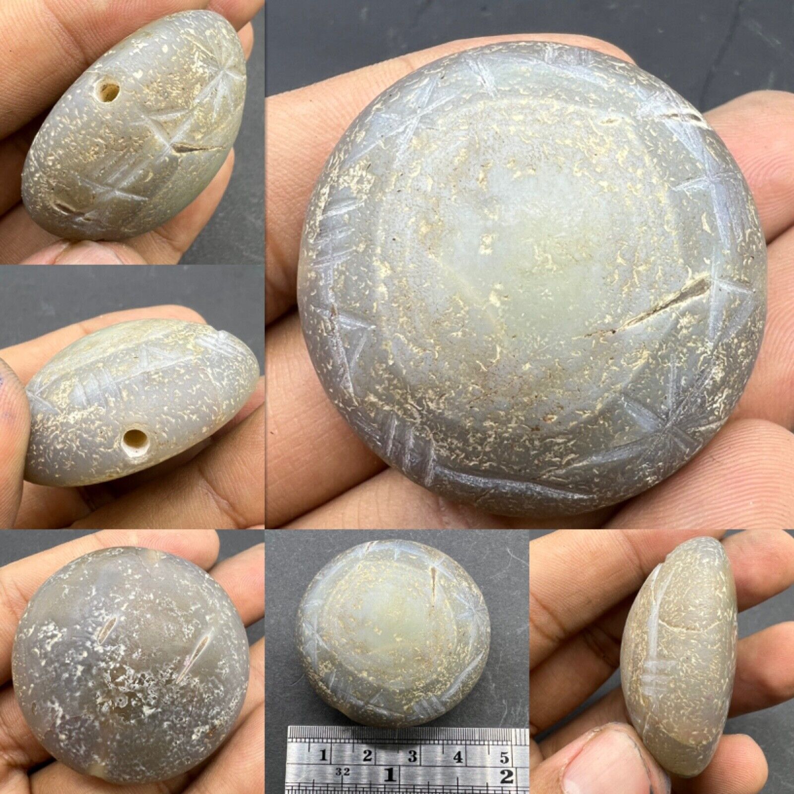 Extremely Amazing Old One Eye Tibetan Agate Bead With Written On Sides