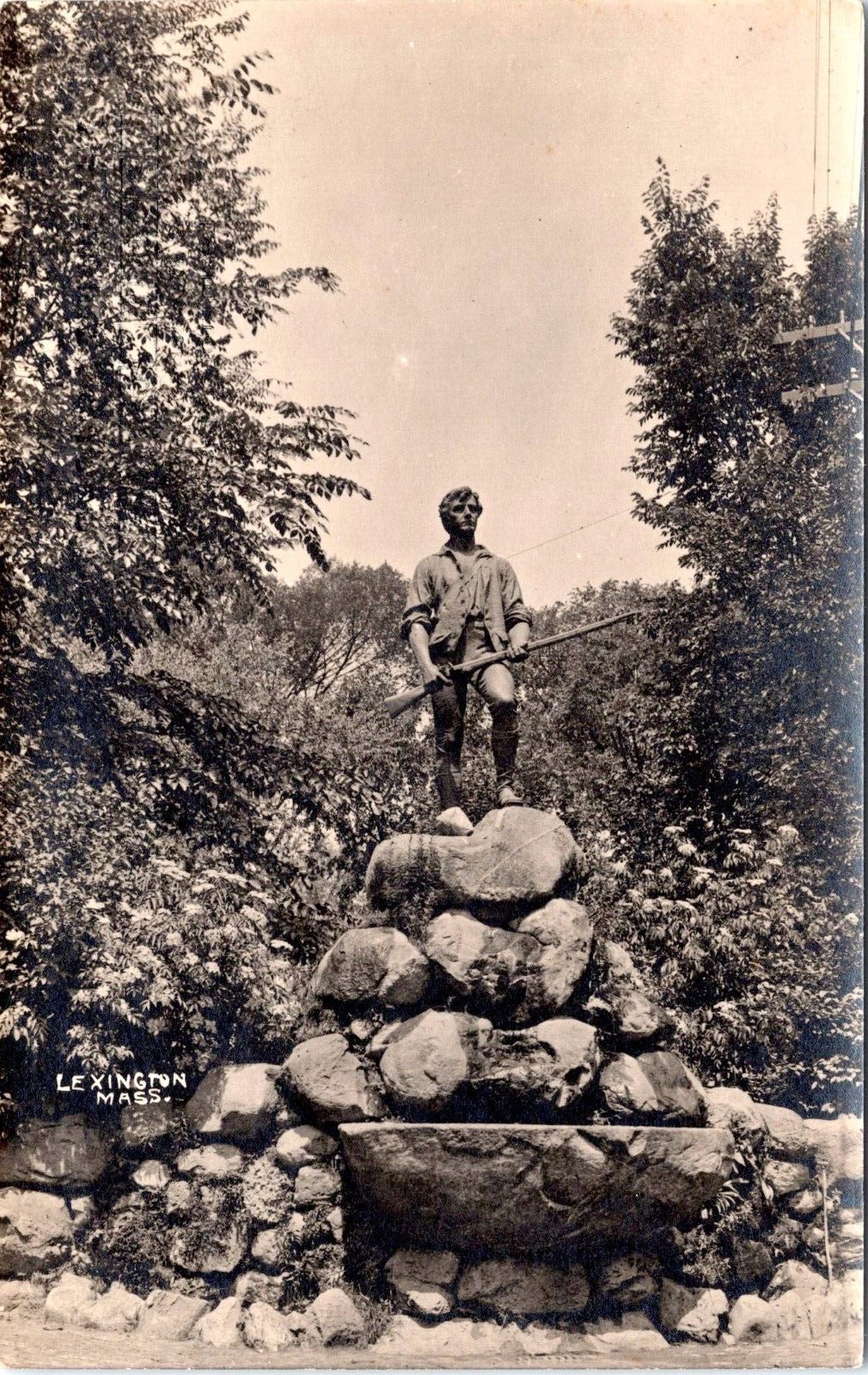 RPPC Statue, Capt. John Parker, Lexington, Massachusetts- Photo Postcard c1900s