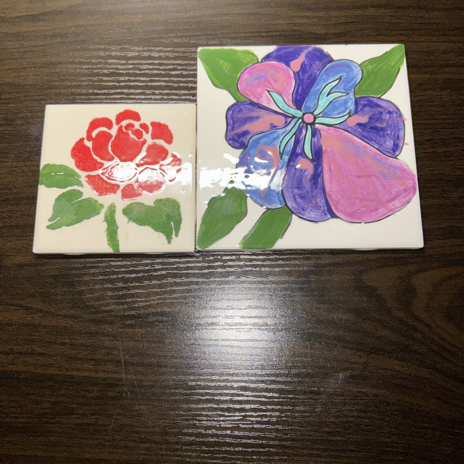 Set Of Two Hand Painted Tiles