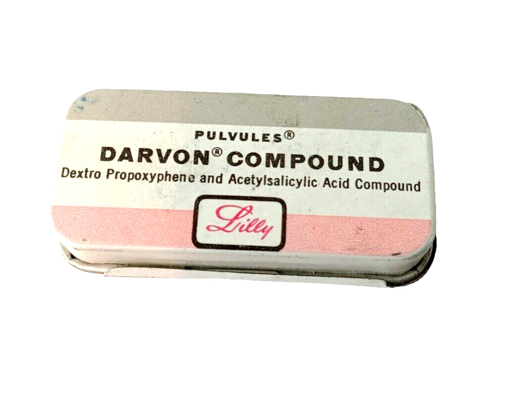 Vintage ELI LILLY Pulvules Darvon Compound EMPTY Medicine Sample Slider Tin